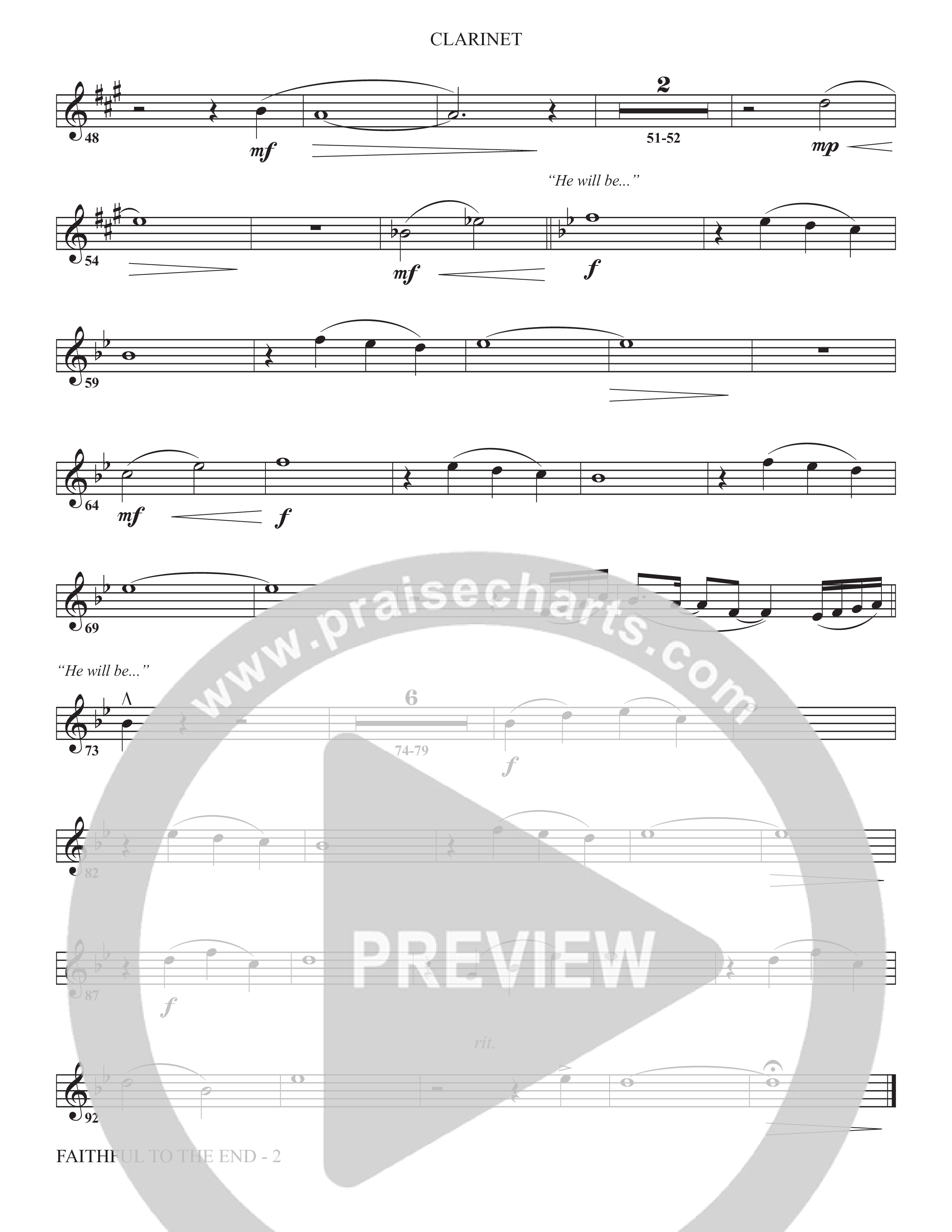 Faithful To The End (Choral Anthem SATB) Clarinet (The Brooklyn Tabernacle Choir / Arr. Carol Cymbala / Orch. Phillip Keveren)