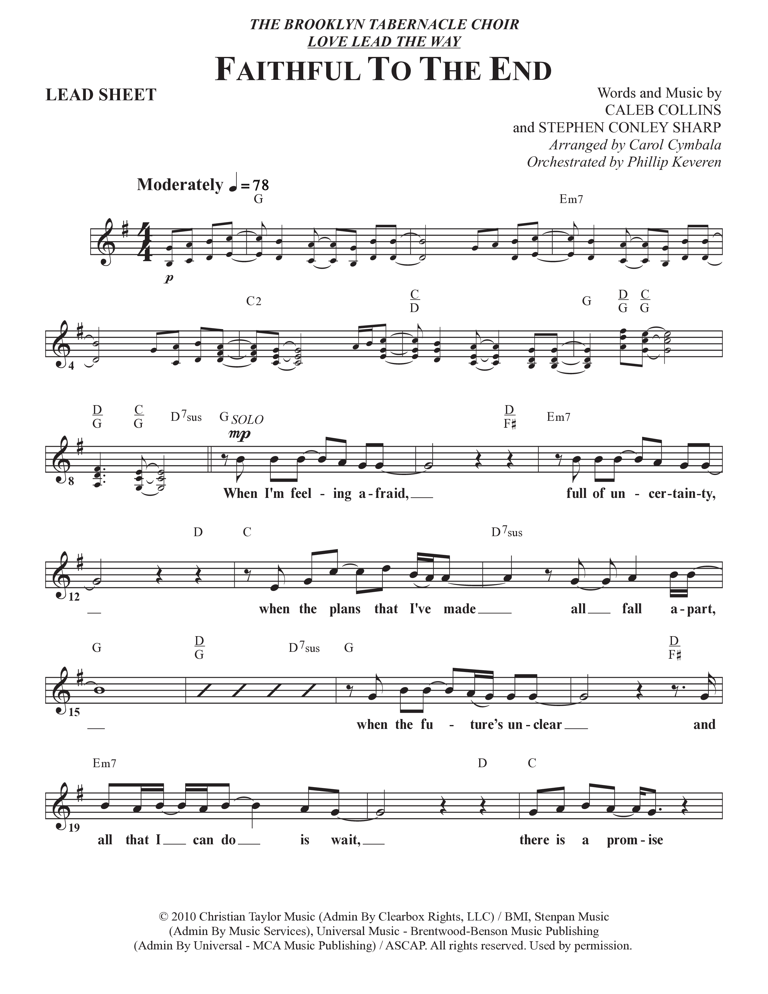 Faithful To The End (Choral Anthem SATB) Lead Sheet (Melody) (The Brooklyn Tabernacle Choir / Arr. Carol Cymbala / Orch. Phillip Keveren)