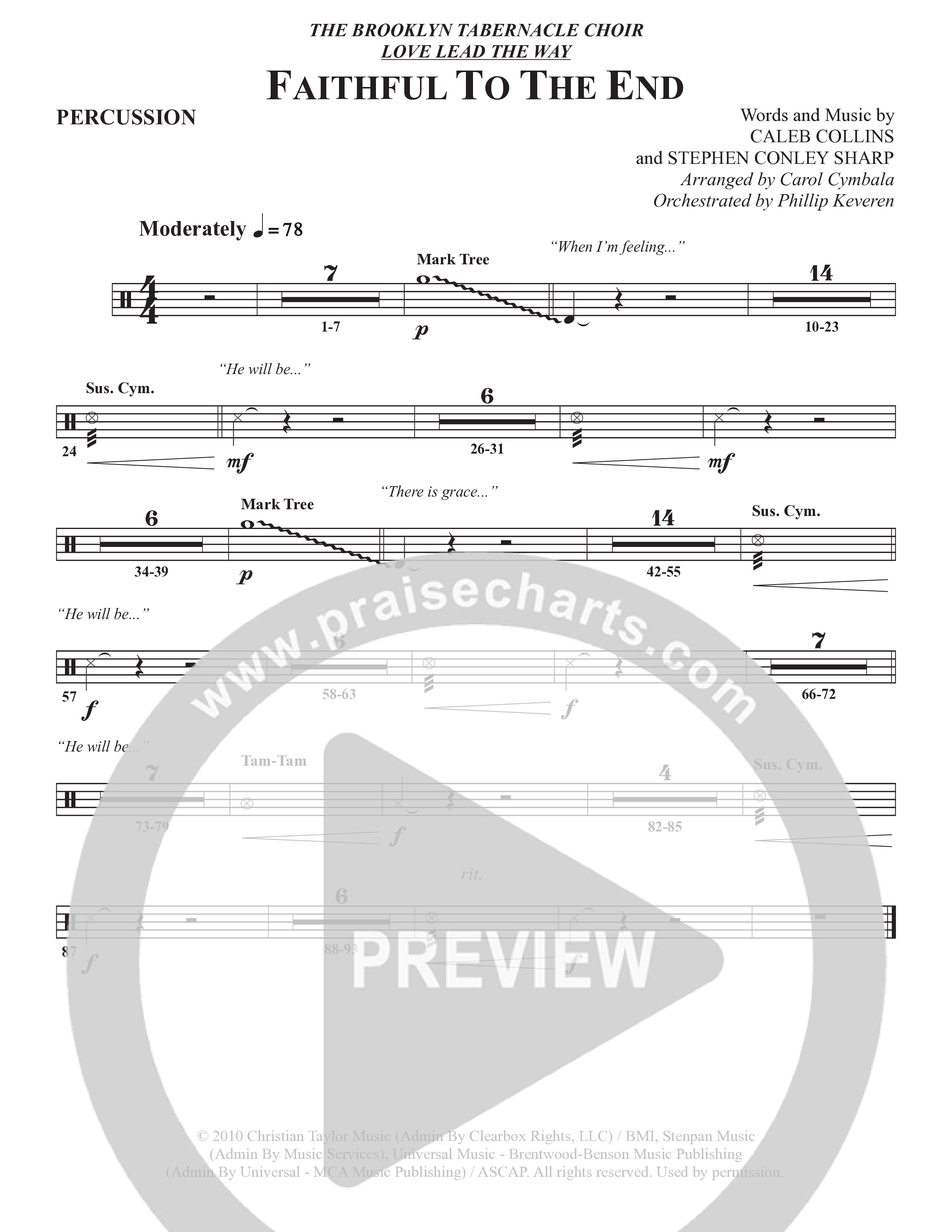 Faithful To The End (Choral Anthem SATB) Percussion (The Brooklyn Tabernacle Choir / Arr. Carol Cymbala / Orch. Phillip Keveren)