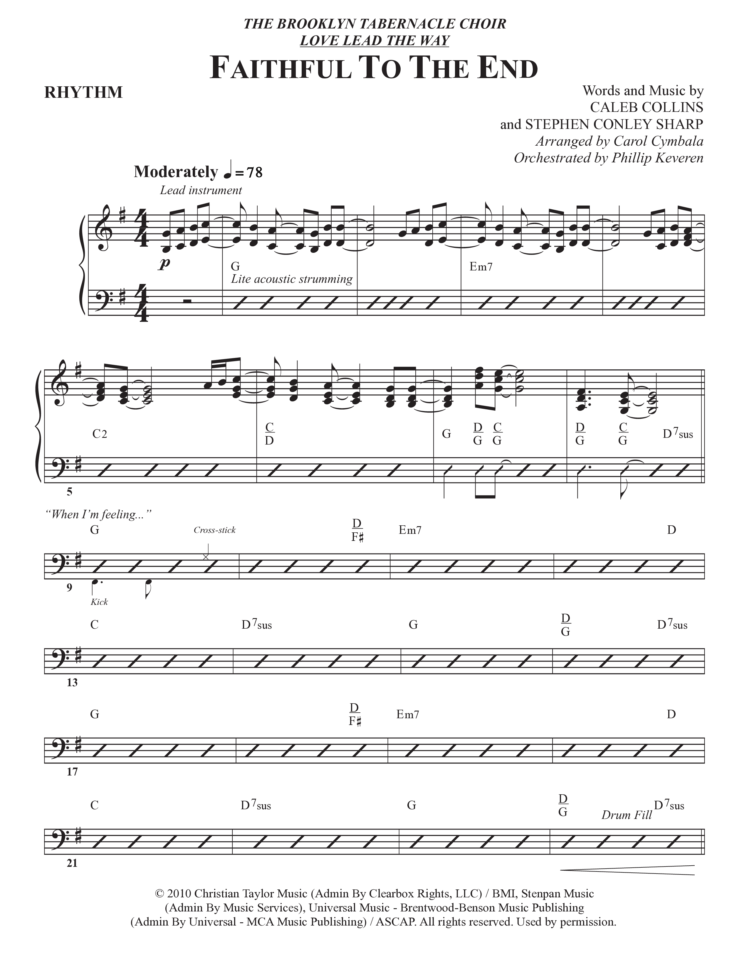 Faithful To The End (Choral Anthem SATB) Rhythm Chart (The Brooklyn Tabernacle Choir / Arr. Carol Cymbala / Orch. Phillip Keveren)