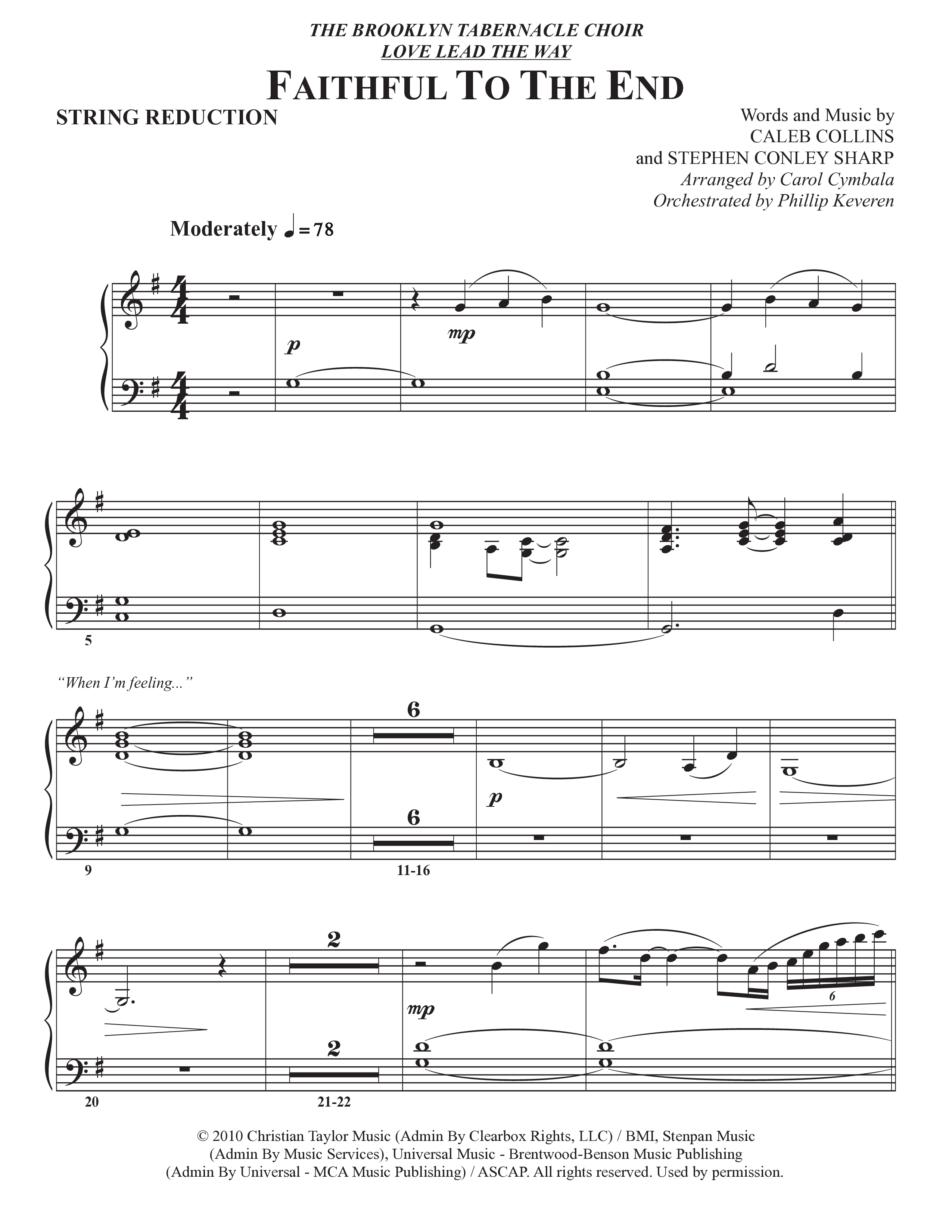 Faithful To The End (Choral Anthem SATB) String Reduction (The Brooklyn Tabernacle Choir / Arr. Carol Cymbala / Orch. Phillip Keveren)