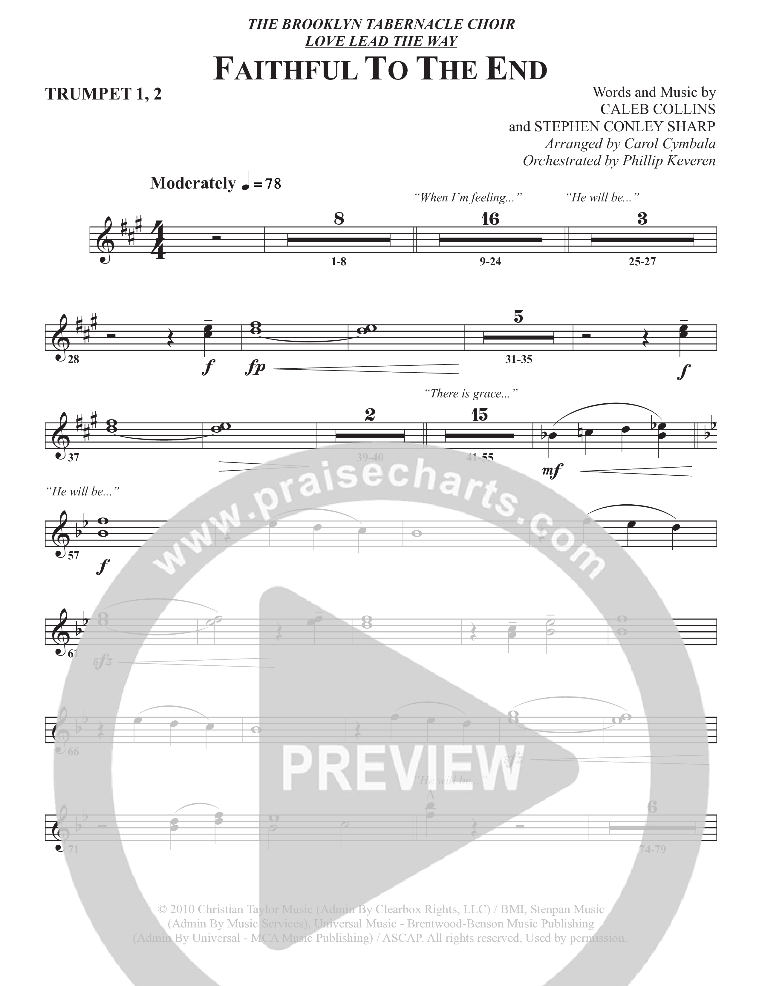 Faithful To The End (Choral Anthem SATB) Trumpet 1,2 (The Brooklyn Tabernacle Choir / Arr. Carol Cymbala / Orch. Phillip Keveren)