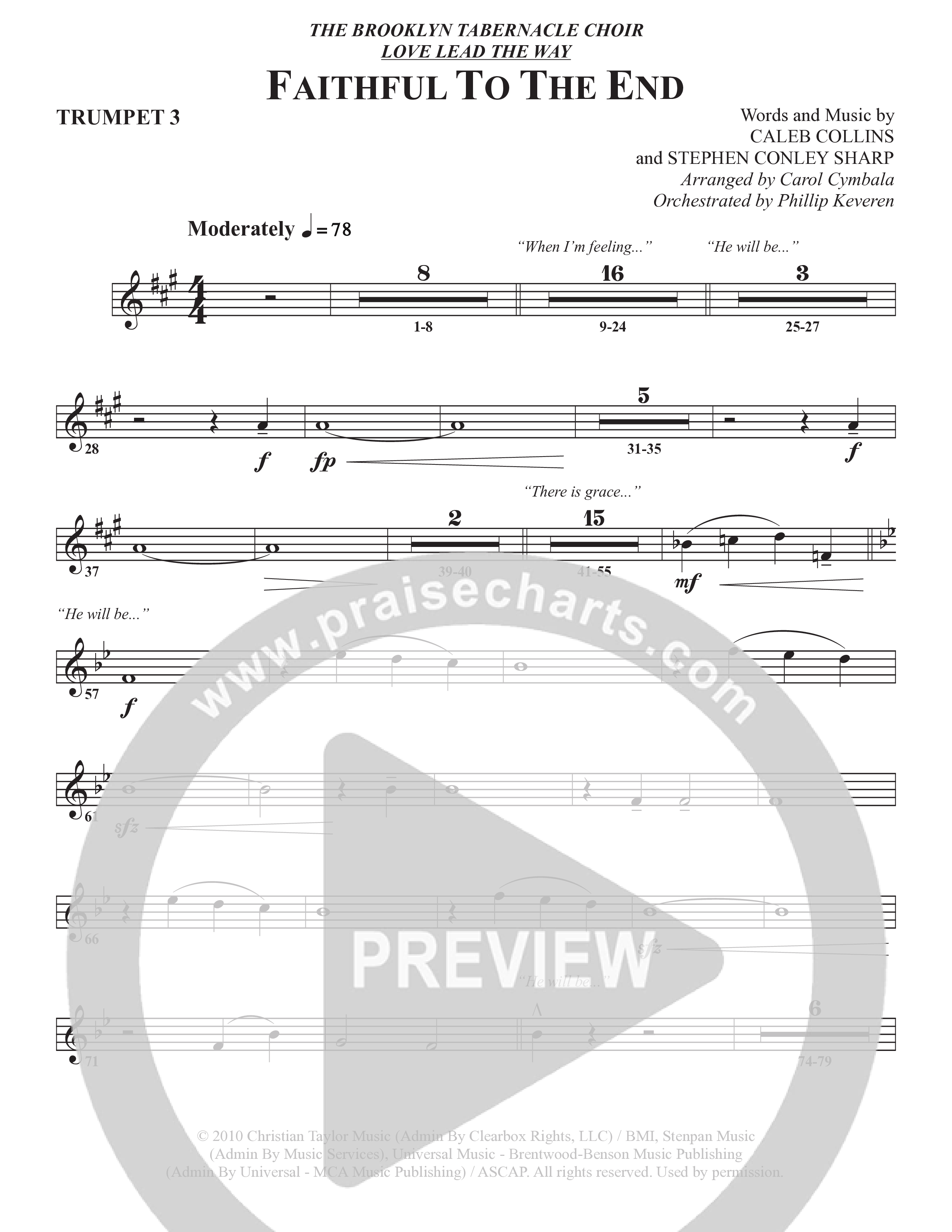 Faithful To The End (Choral Anthem SATB) Trumpet 3 (The Brooklyn Tabernacle Choir / Arr. Carol Cymbala / Orch. Phillip Keveren)