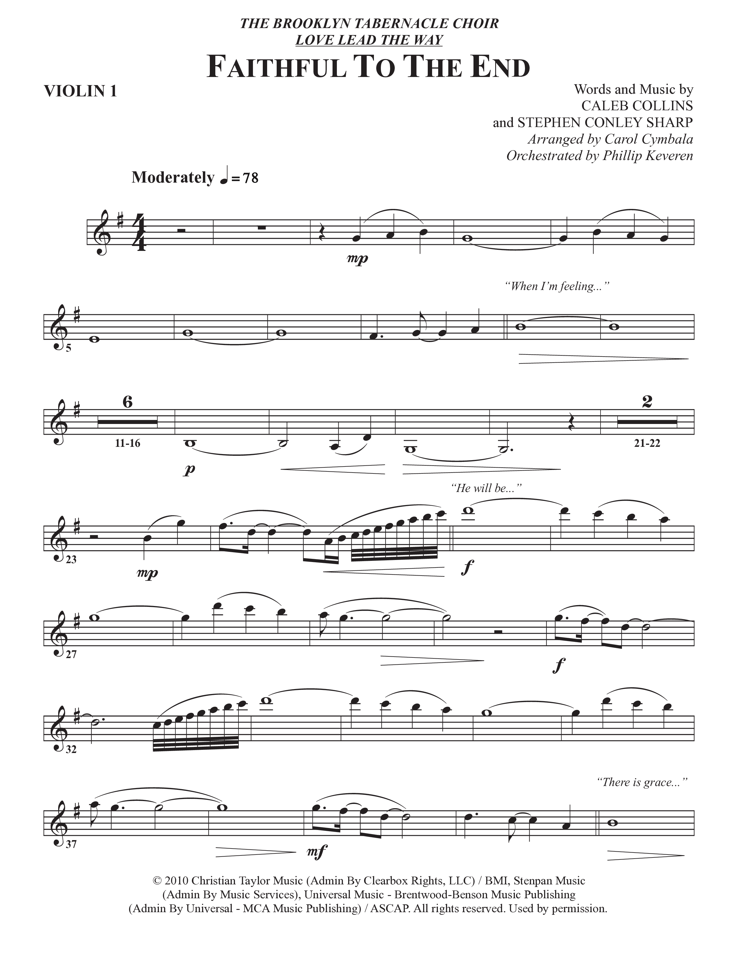 Faithful To The End (Choral Anthem SATB) Violin 1 (The Brooklyn Tabernacle Choir / Arr. Carol Cymbala / Orch. Phillip Keveren)