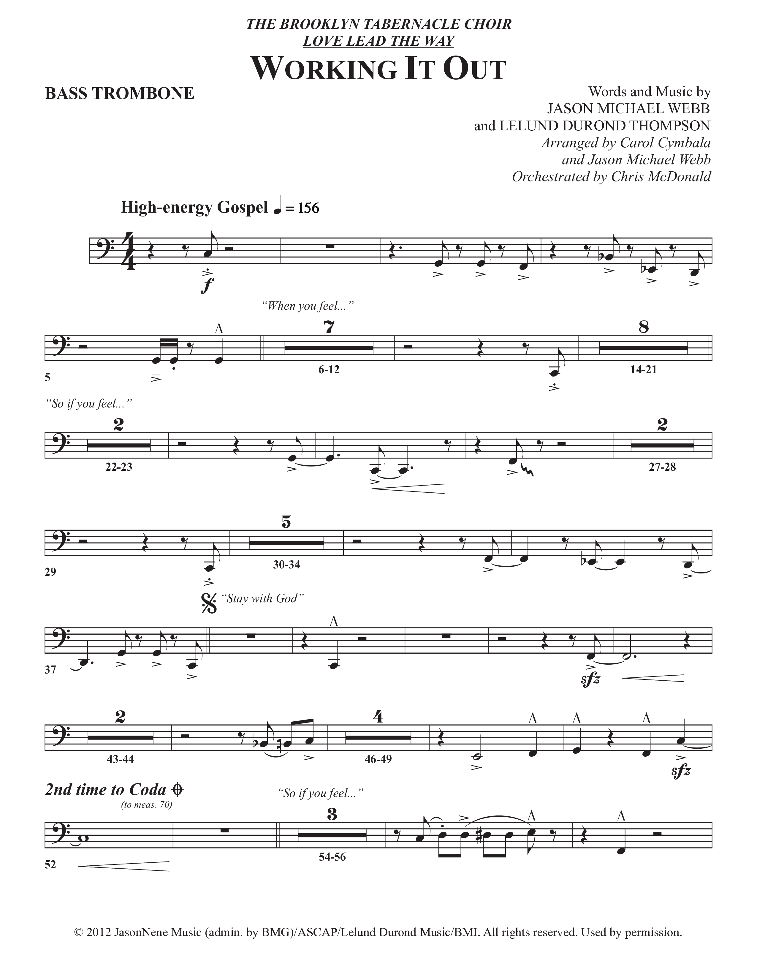 Working It Out (Choral Anthem SATB) Bass Trombone (The Brooklyn Tabernacle Choir / Arr. Carol Cymbala / Arr. Jason Webb / Orch. Chris McDonald)