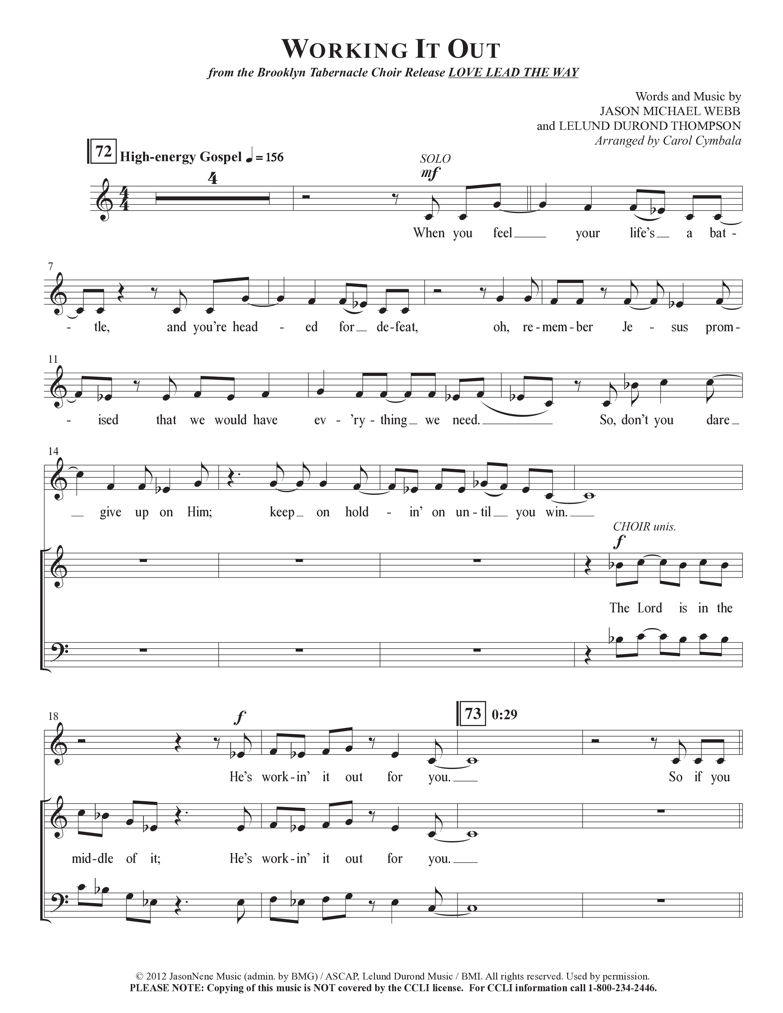 Working It Out (Choral Anthem SATB) Choir Sheet (SATB) (The Brooklyn Tabernacle Choir / Arr. Carol Cymbala / Arr. Jason Webb / Orch. Chris McDonald)
