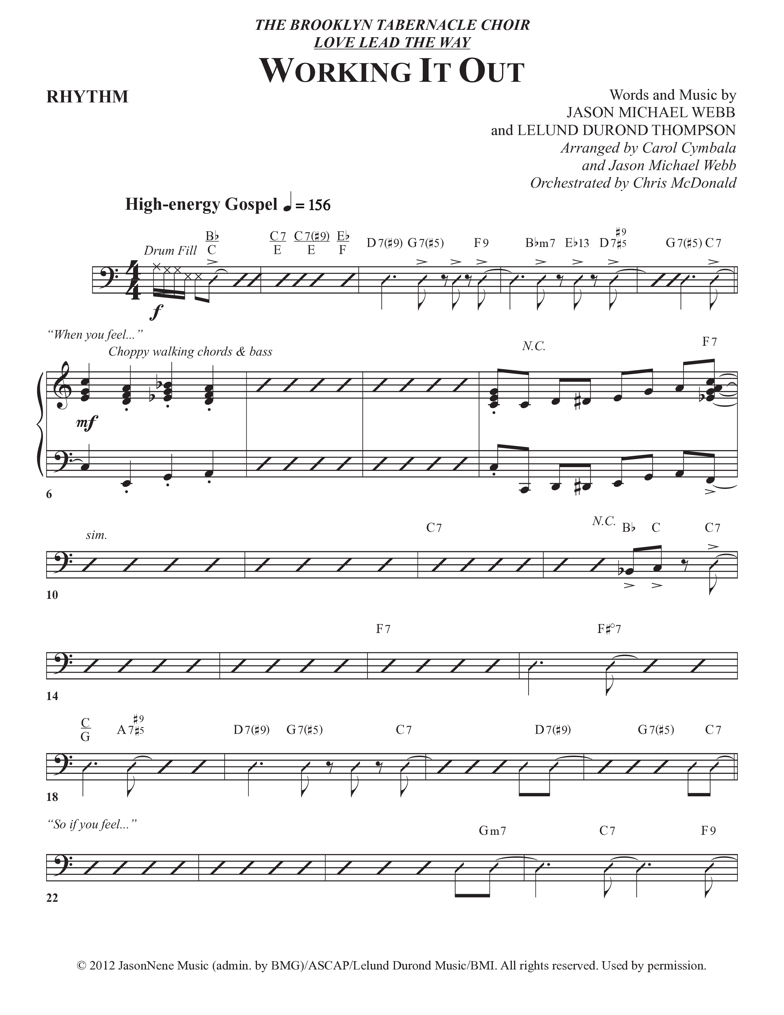 Working It Out (Choral Anthem SATB) Rhythm Chart (The Brooklyn Tabernacle Choir / Arr. Carol Cymbala / Arr. Jason Webb / Orch. Chris McDonald)