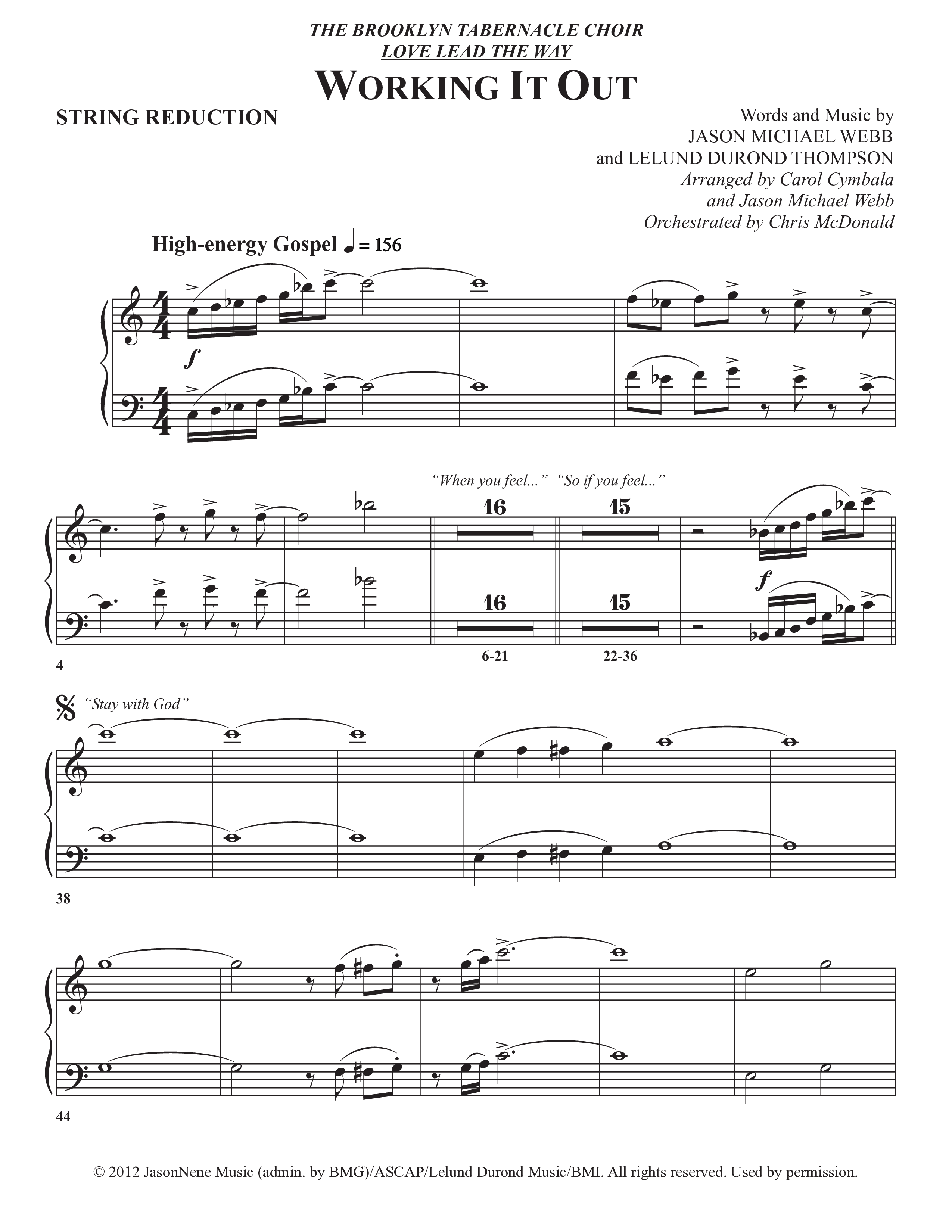 Working It Out (Choral Anthem SATB) String Reduction (The Brooklyn Tabernacle Choir / Arr. Carol Cymbala / Arr. Jason Webb / Orch. Chris McDonald)