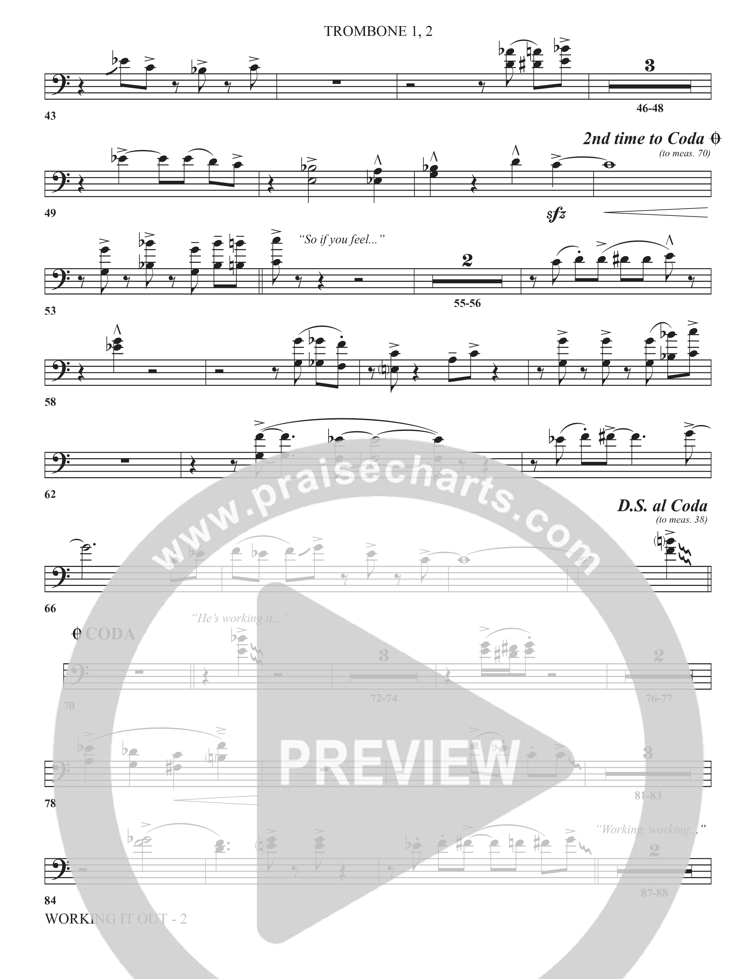 Working It Out (Choral Anthem SATB) Trombone 1/2 (The Brooklyn Tabernacle Choir / Arr. Carol Cymbala / Arr. Jason Webb / Orch. Chris McDonald)
