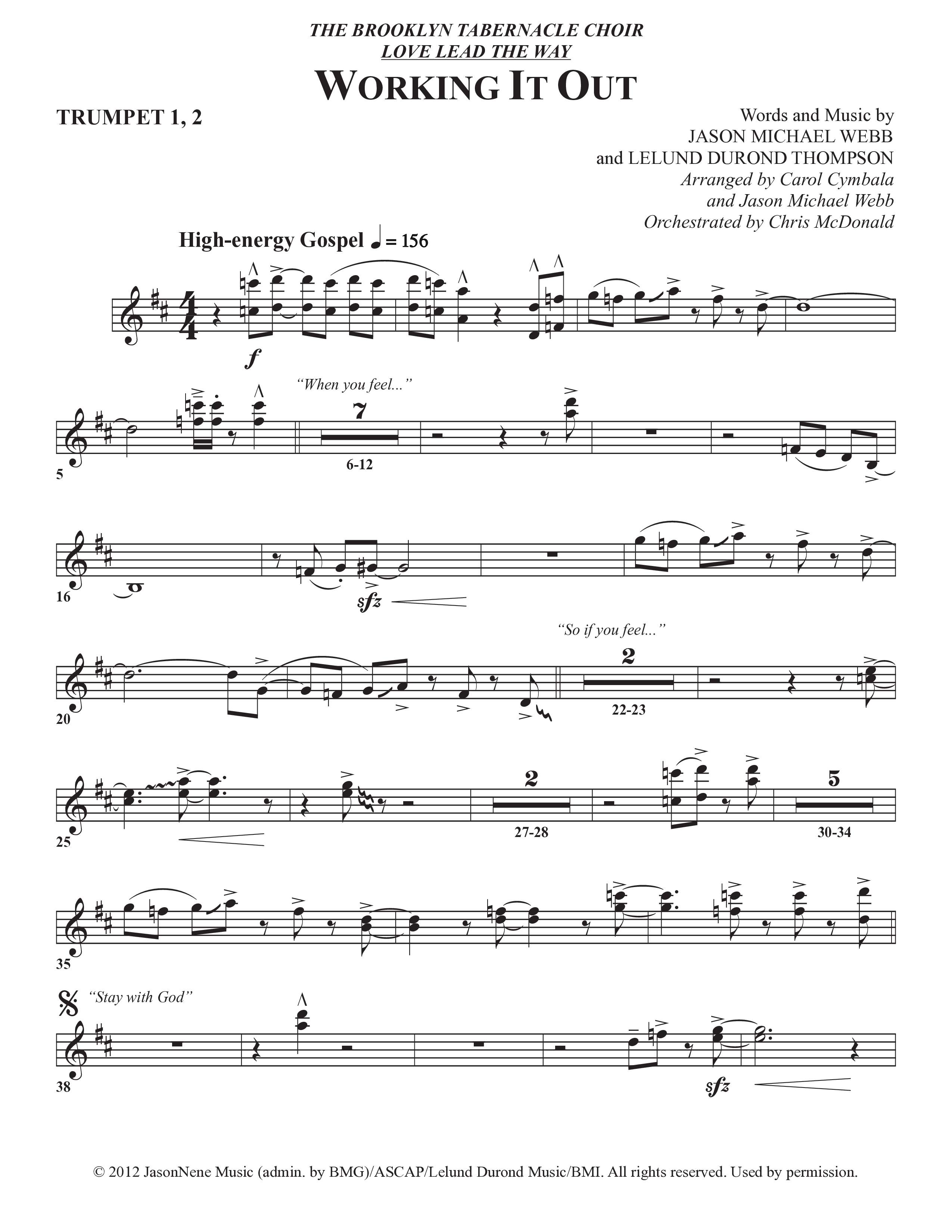 Working It Out (Choral Anthem SATB) Trumpet 1,2 (The Brooklyn Tabernacle Choir / Arr. Carol Cymbala / Arr. Jason Webb / Orch. Chris McDonald)