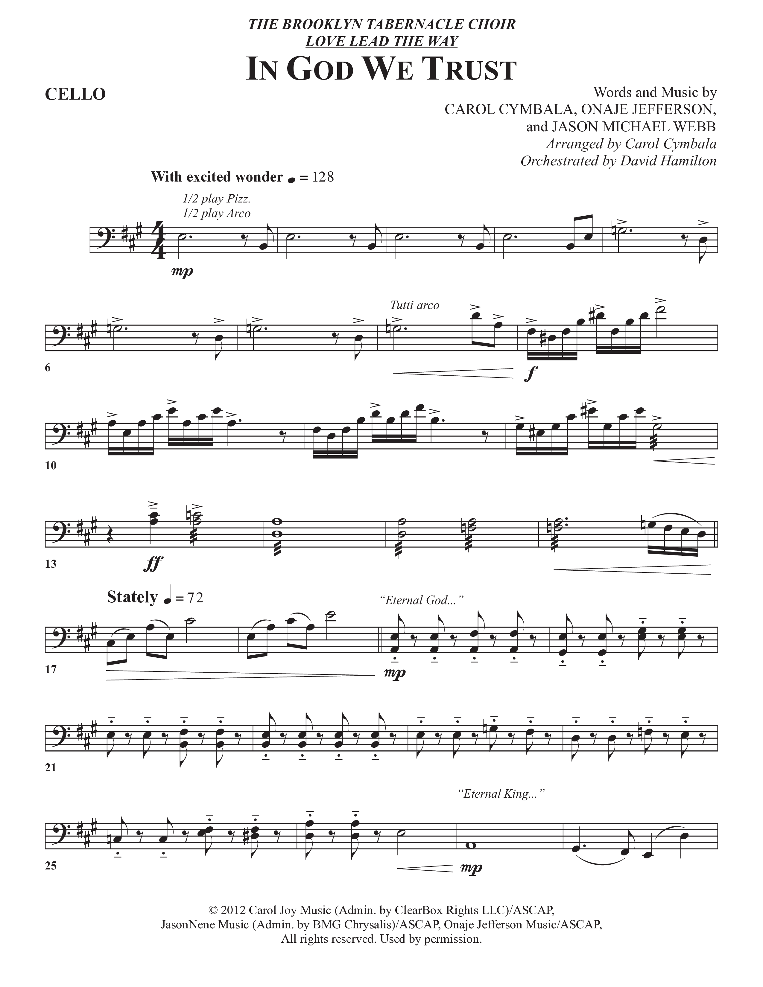 In God We Trust (Choral Anthem SATB) Cello (The Brooklyn Tabernacle Choir / Arr. Carol Cymbala / Orch. David Hamilton)