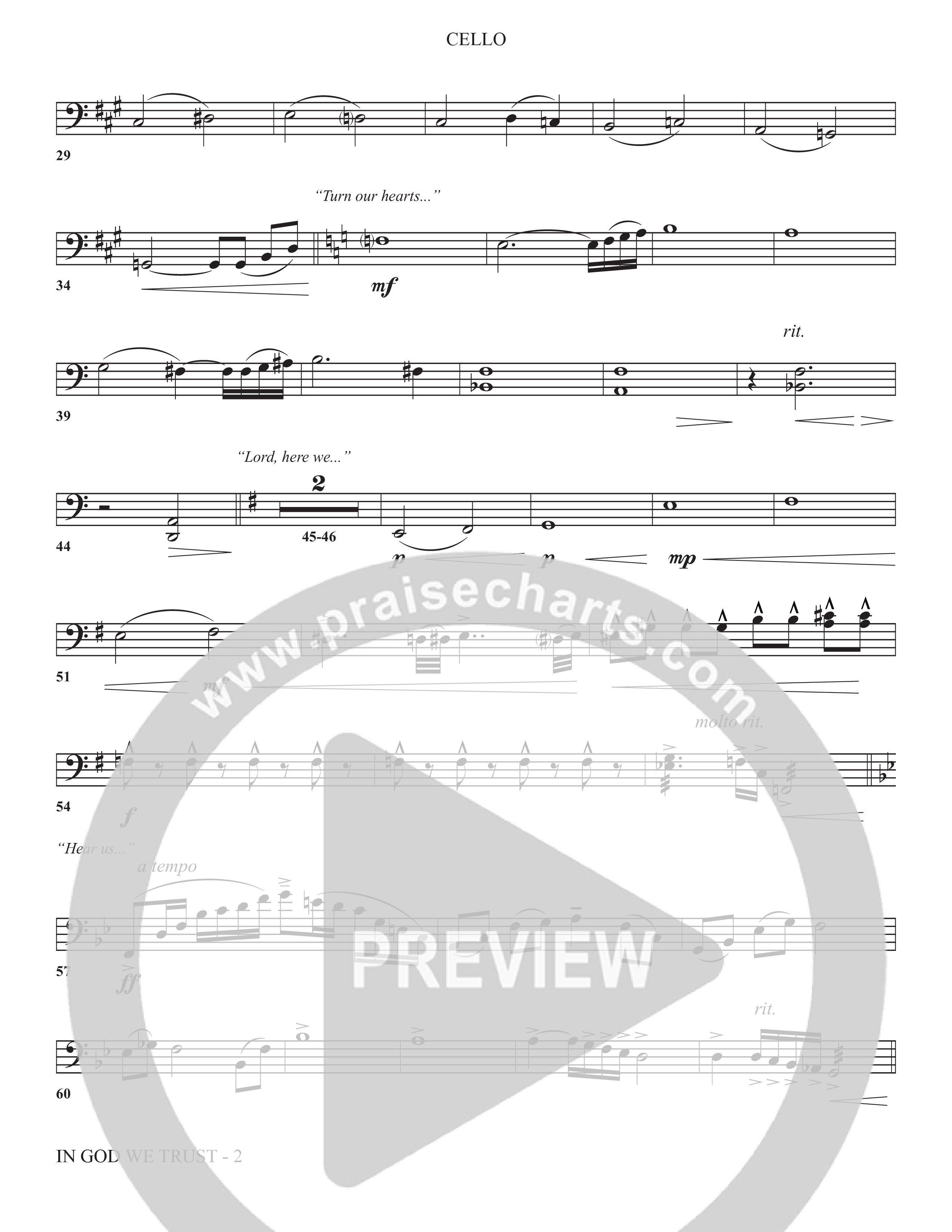 In God We Trust (Choral Anthem SATB) Cello (The Brooklyn Tabernacle Choir / Arr. Carol Cymbala / Orch. David Hamilton)