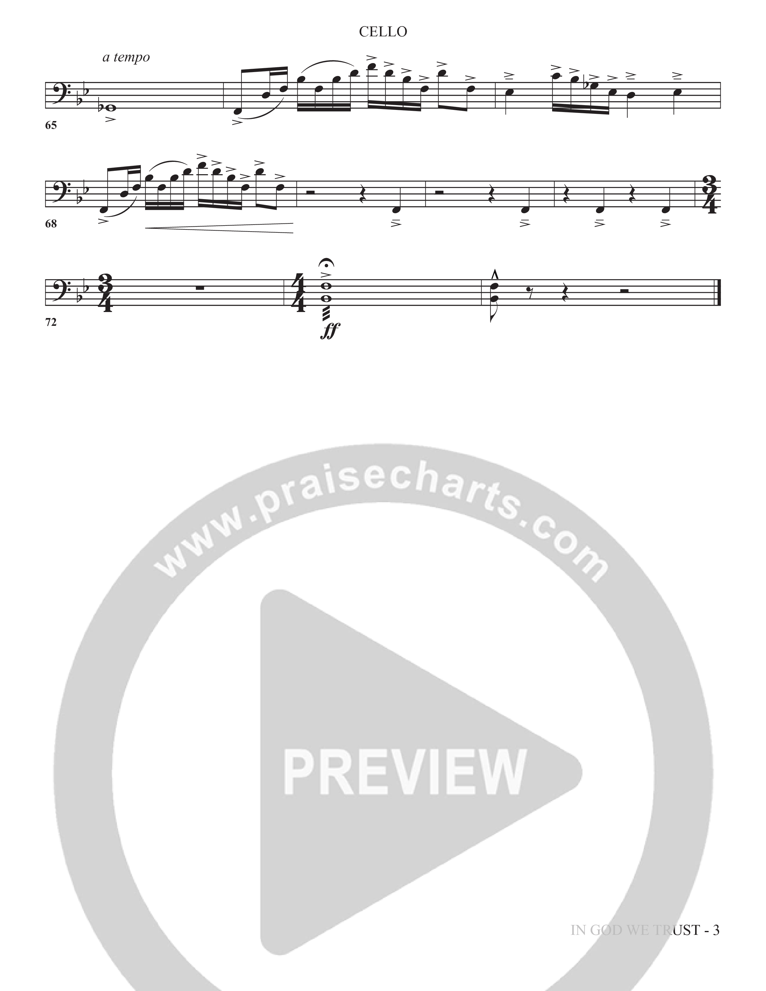 In God We Trust (Choral Anthem SATB) Cello (The Brooklyn Tabernacle Choir / Arr. Carol Cymbala / Orch. David Hamilton)