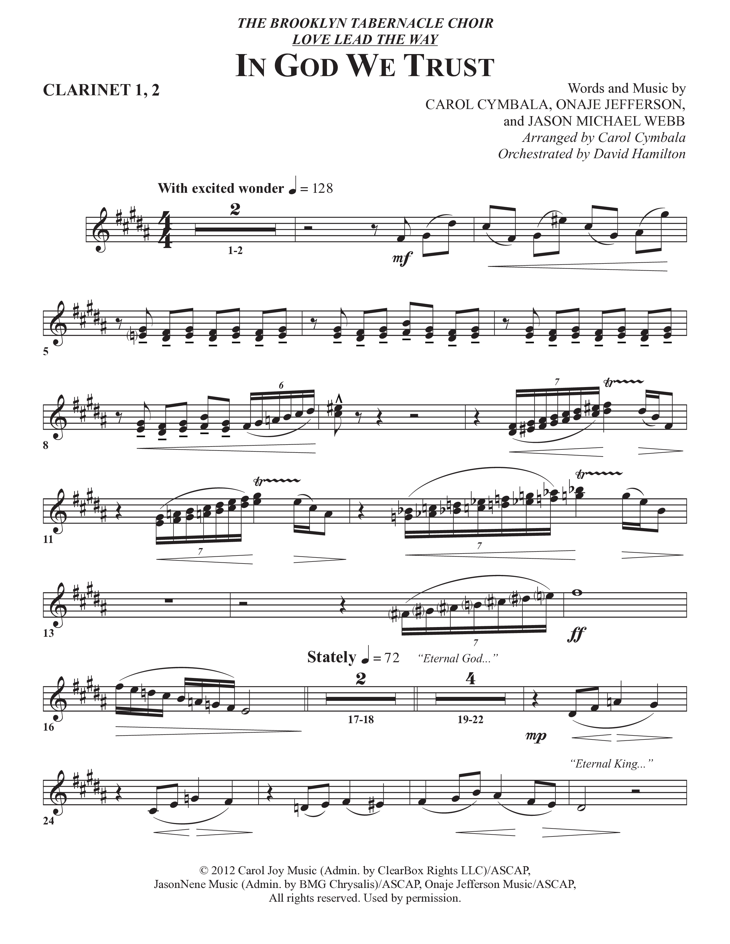In God We Trust (Choral Anthem SATB) Clarinet 1/2 (The Brooklyn Tabernacle Choir / Arr. Carol Cymbala / Orch. David Hamilton)