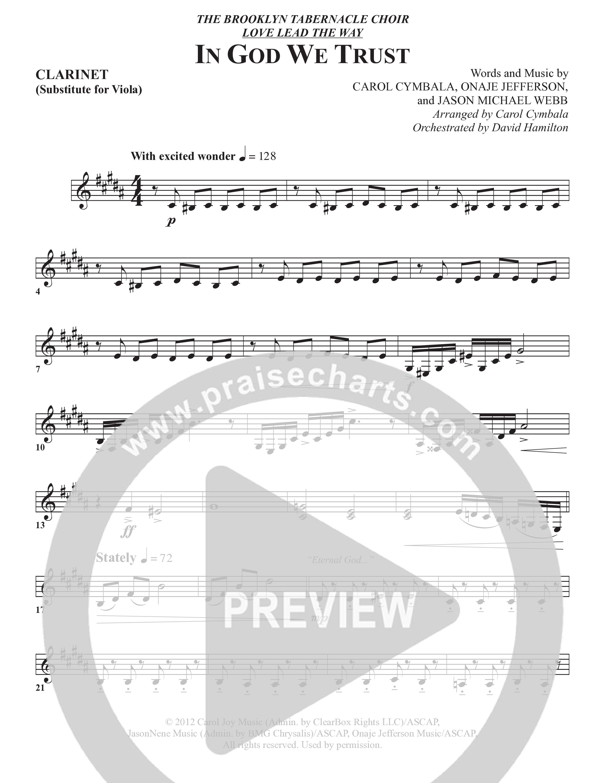In God We Trust (Choral Anthem SATB) Clarinet 1/2 (The Brooklyn Tabernacle Choir / Arr. Carol Cymbala / Orch. David Hamilton)