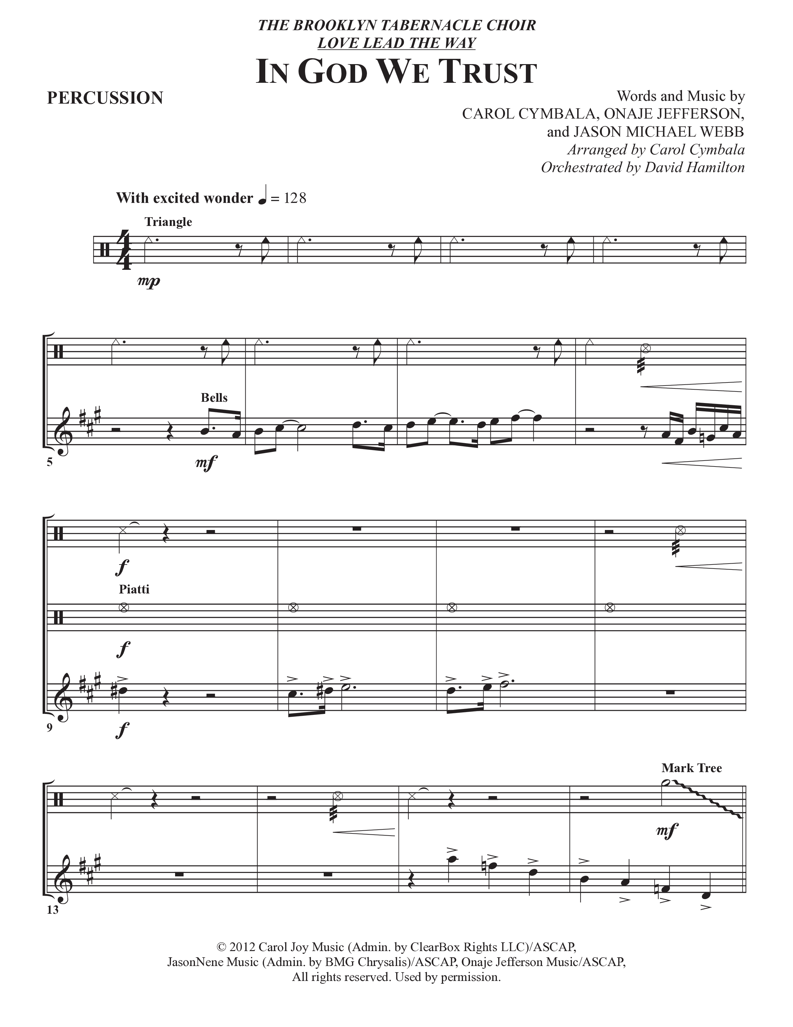 In God We Trust (Choral Anthem SATB) Percussion (The Brooklyn Tabernacle Choir / Arr. Carol Cymbala / Orch. David Hamilton)