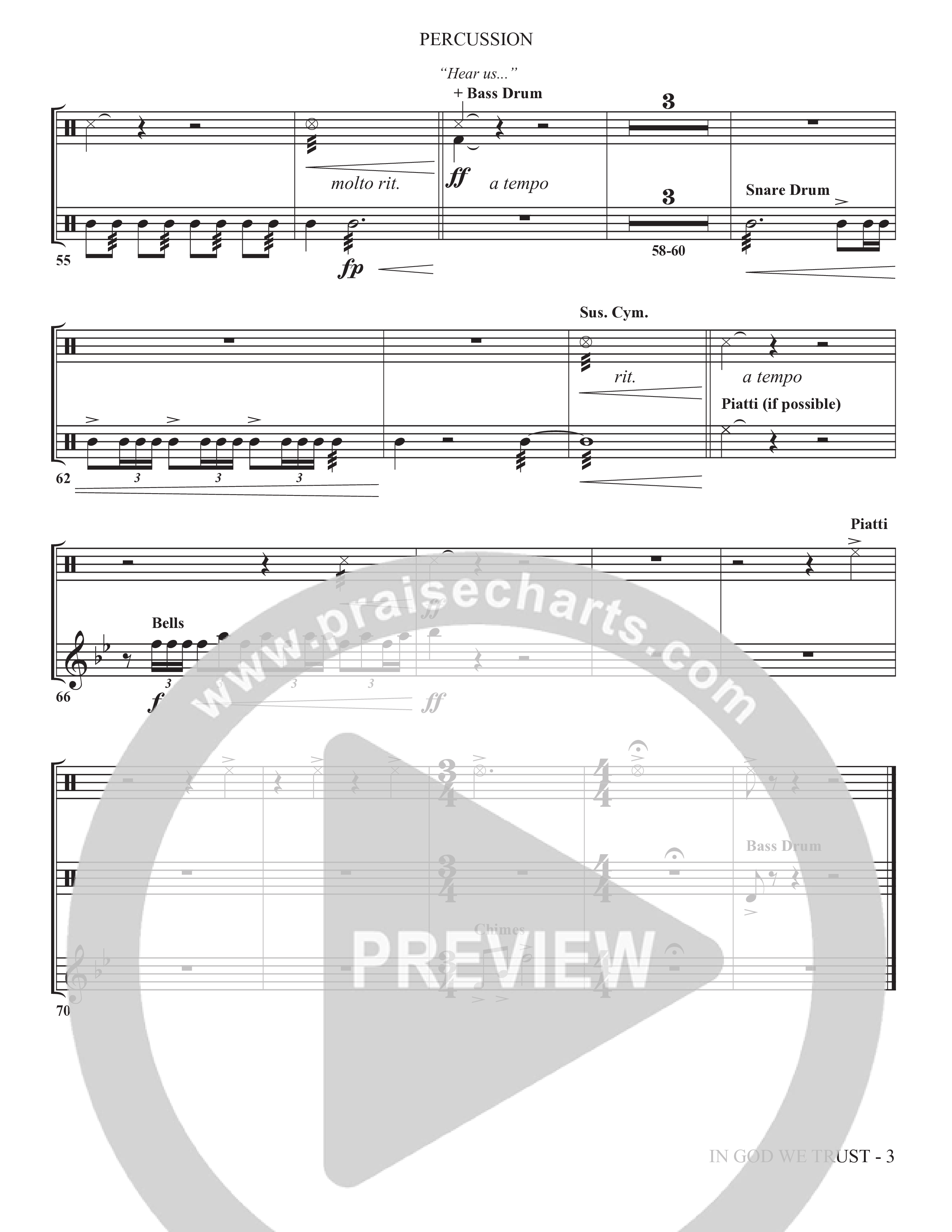 In God We Trust (Choral Anthem SATB) Percussion (The Brooklyn Tabernacle Choir / Arr. Carol Cymbala / Orch. David Hamilton)