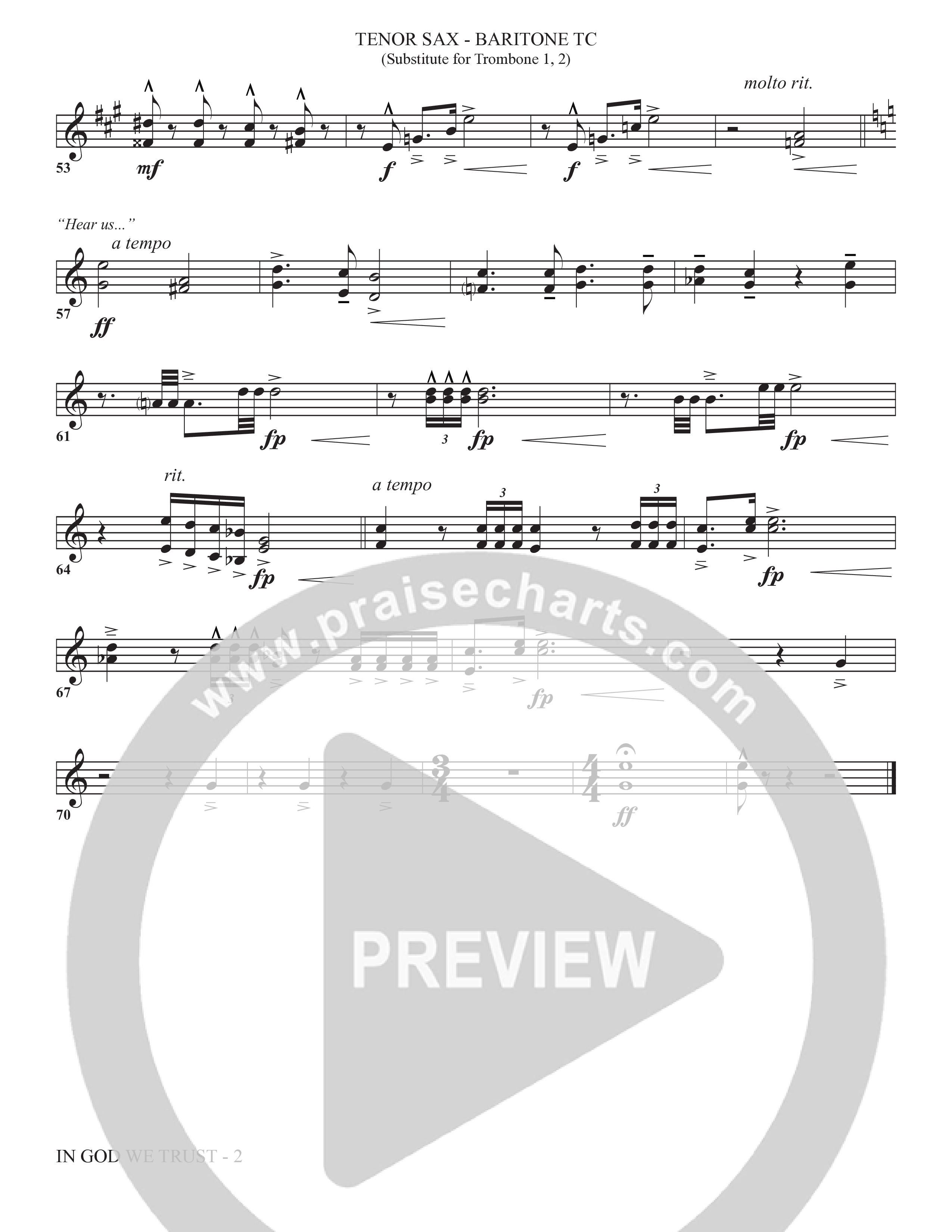 In God We Trust (Choral Anthem SATB) Tenor Sax/Baritone T.C. (The Brooklyn Tabernacle Choir / Arr. Carol Cymbala / Orch. David Hamilton)
