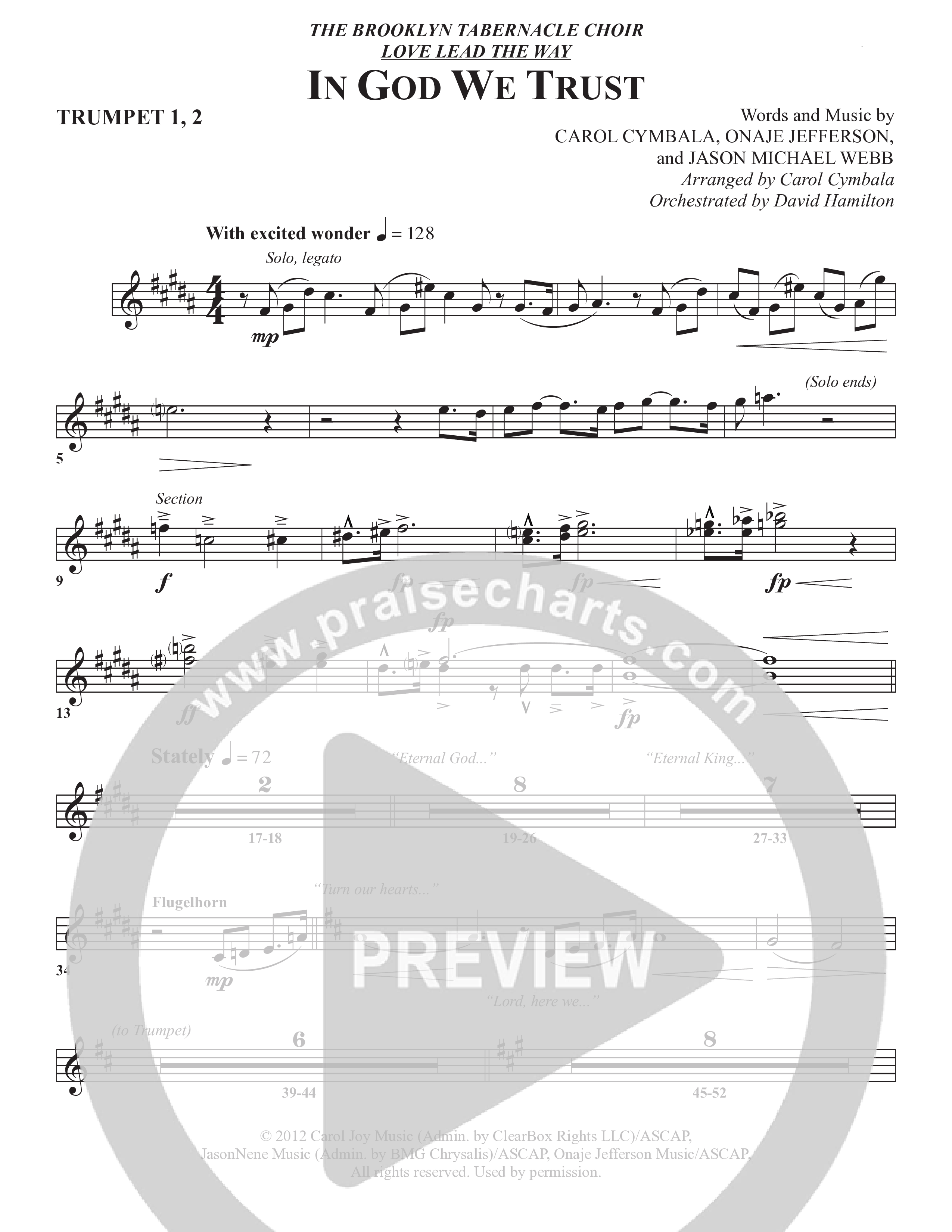 In God We Trust (Choral Anthem SATB) Trumpet 1,2 (The Brooklyn Tabernacle Choir / Arr. Carol Cymbala / Orch. David Hamilton)