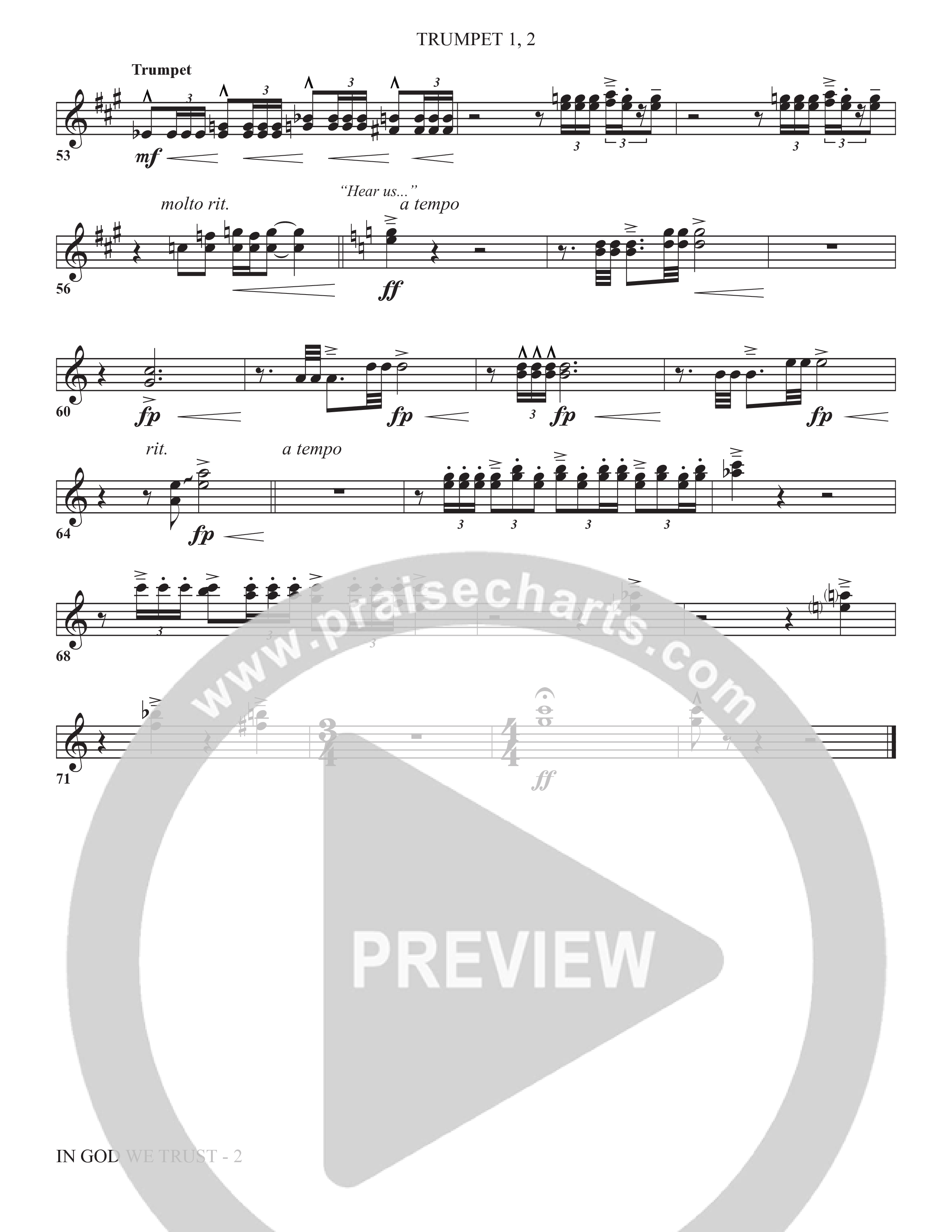 In God We Trust (Choral Anthem SATB) Trumpet 1,2 (The Brooklyn Tabernacle Choir / Arr. Carol Cymbala / Orch. David Hamilton)