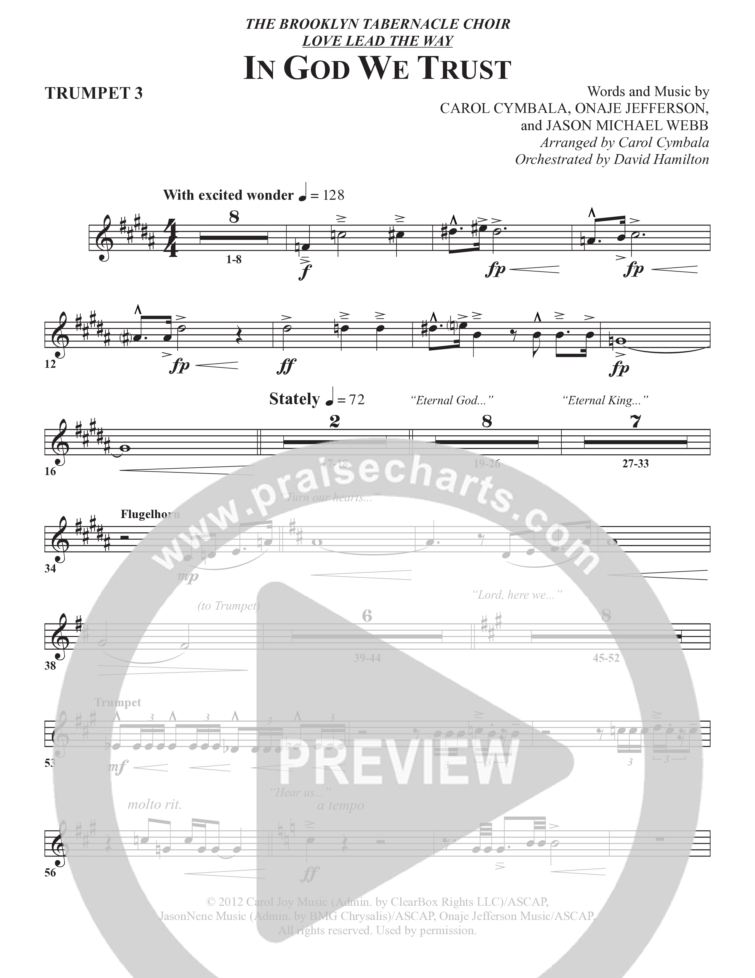 In God We Trust (Choral Anthem SATB) Trumpet 3 (The Brooklyn Tabernacle Choir / Arr. Carol Cymbala / Orch. David Hamilton)