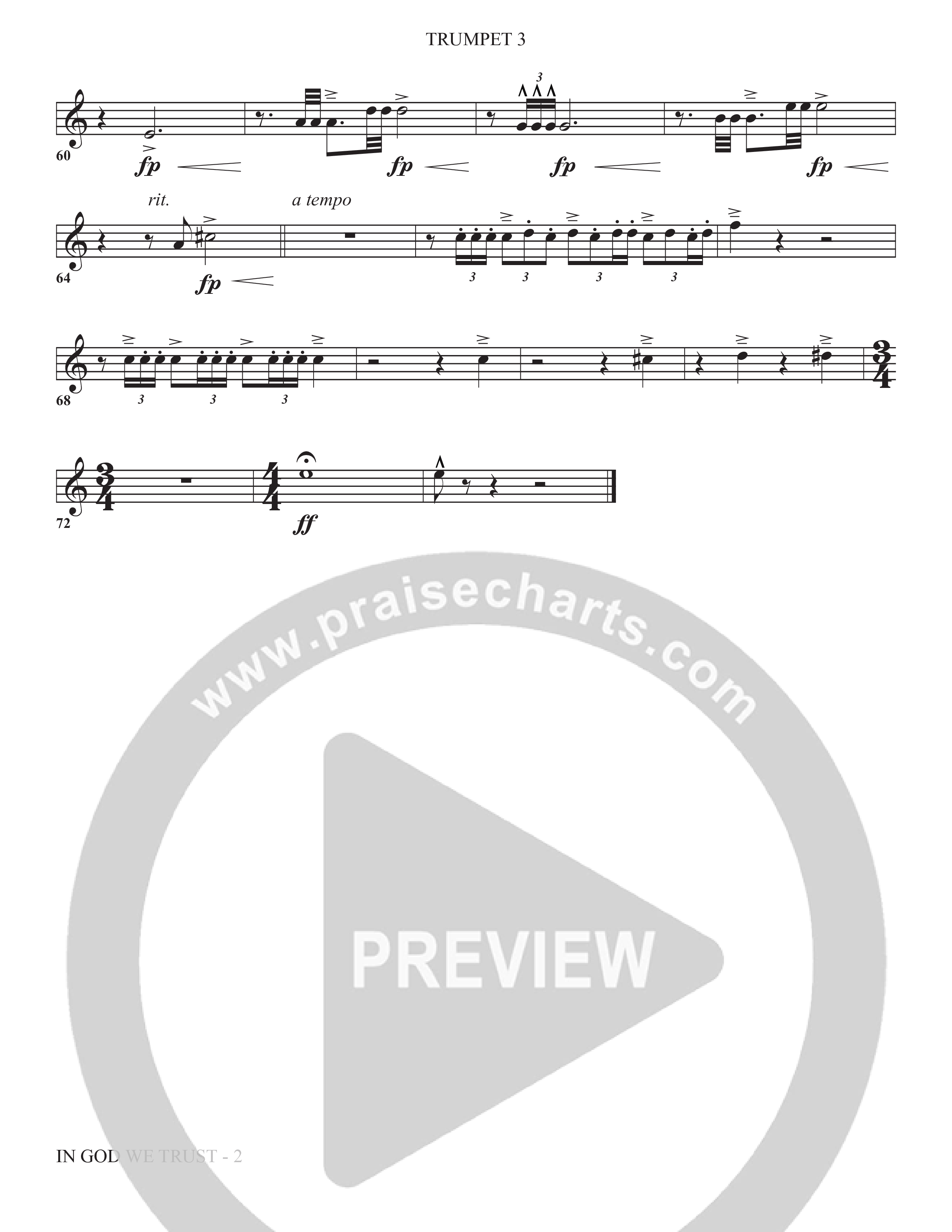 In God We Trust (Choral Anthem SATB) Trumpet 3 (The Brooklyn Tabernacle Choir / Arr. Carol Cymbala / Orch. David Hamilton)