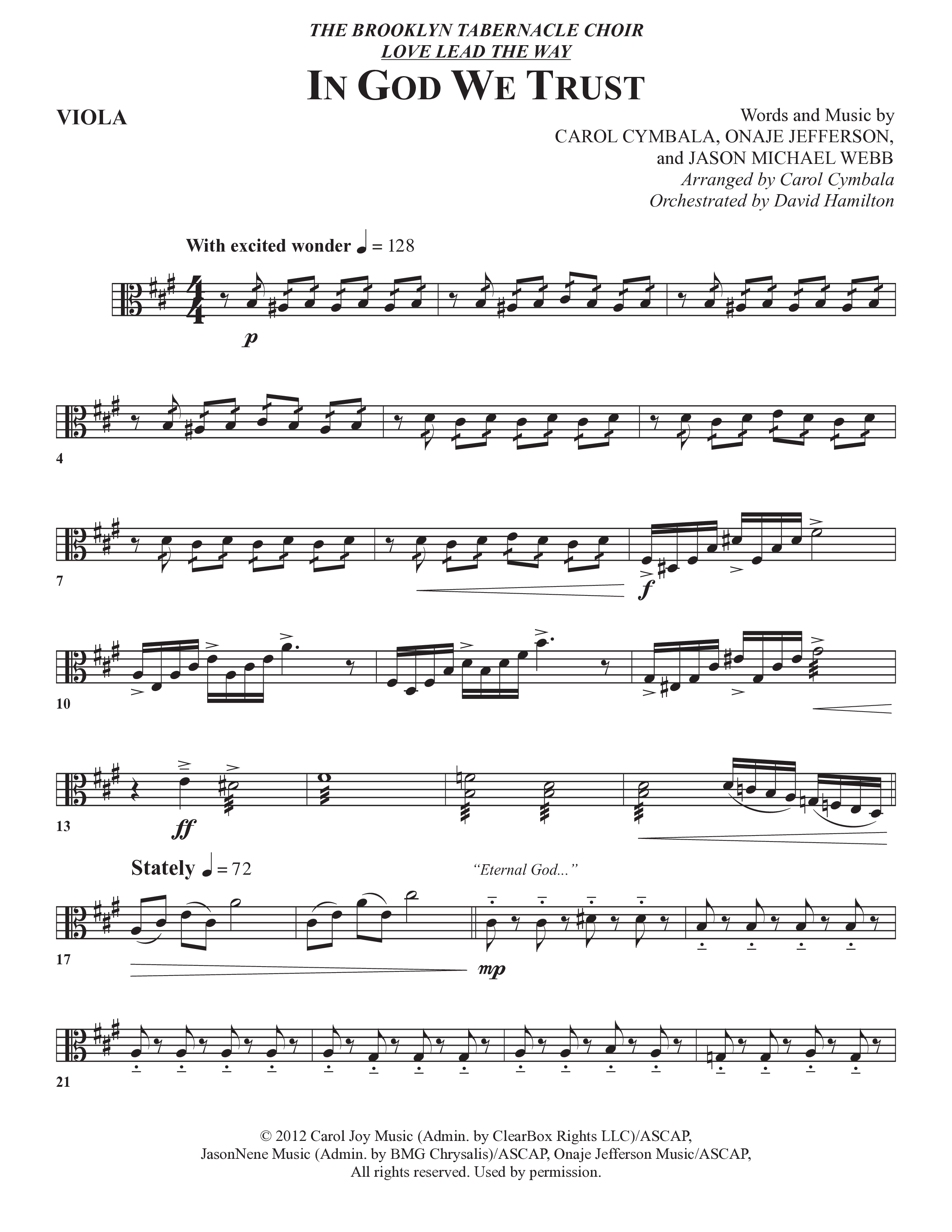 In God We Trust (Choral Anthem SATB) Viola (The Brooklyn Tabernacle Choir / Arr. Carol Cymbala / Orch. David Hamilton)