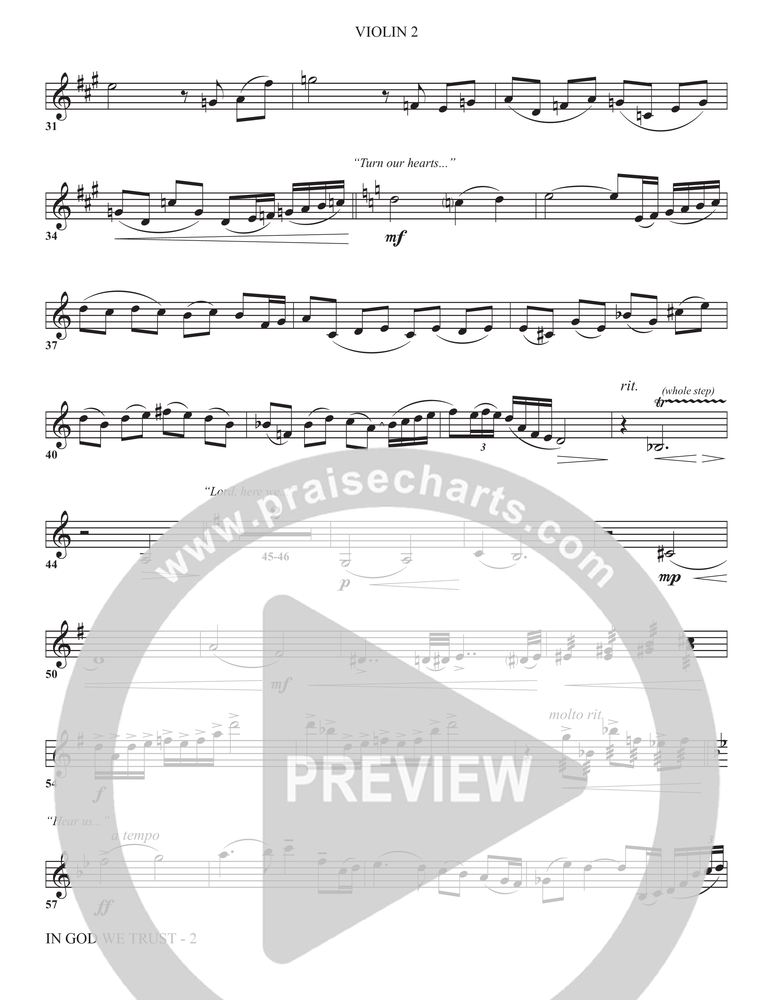 In God We Trust (Choral Anthem SATB) Violin 2 (The Brooklyn Tabernacle Choir / Arr. Carol Cymbala / Orch. David Hamilton)