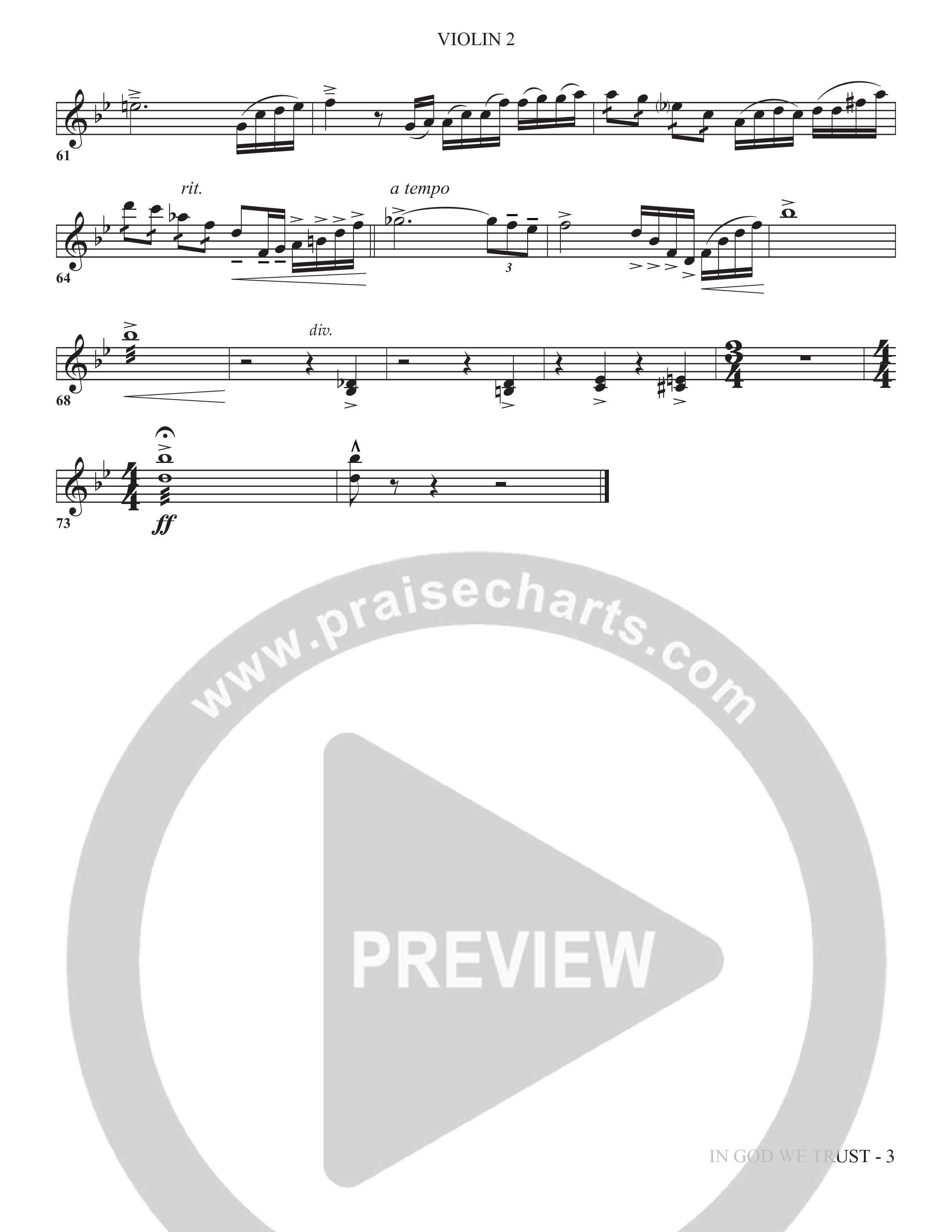 In God We Trust (Choral Anthem SATB) Violin 2 (The Brooklyn Tabernacle Choir / Arr. Carol Cymbala / Orch. David Hamilton)