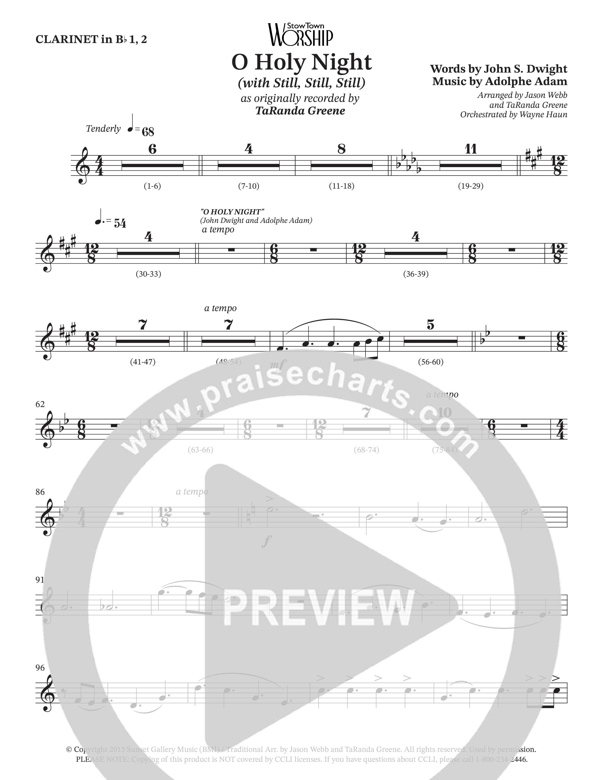 O Holy Night (with Still Still Still) (Choral Anthem SATB) Clarinet 1/2 (TaRanda Greene / Arr. Jason Webb / Arr. TaRanda Greene / Orch. Wayne Haun)