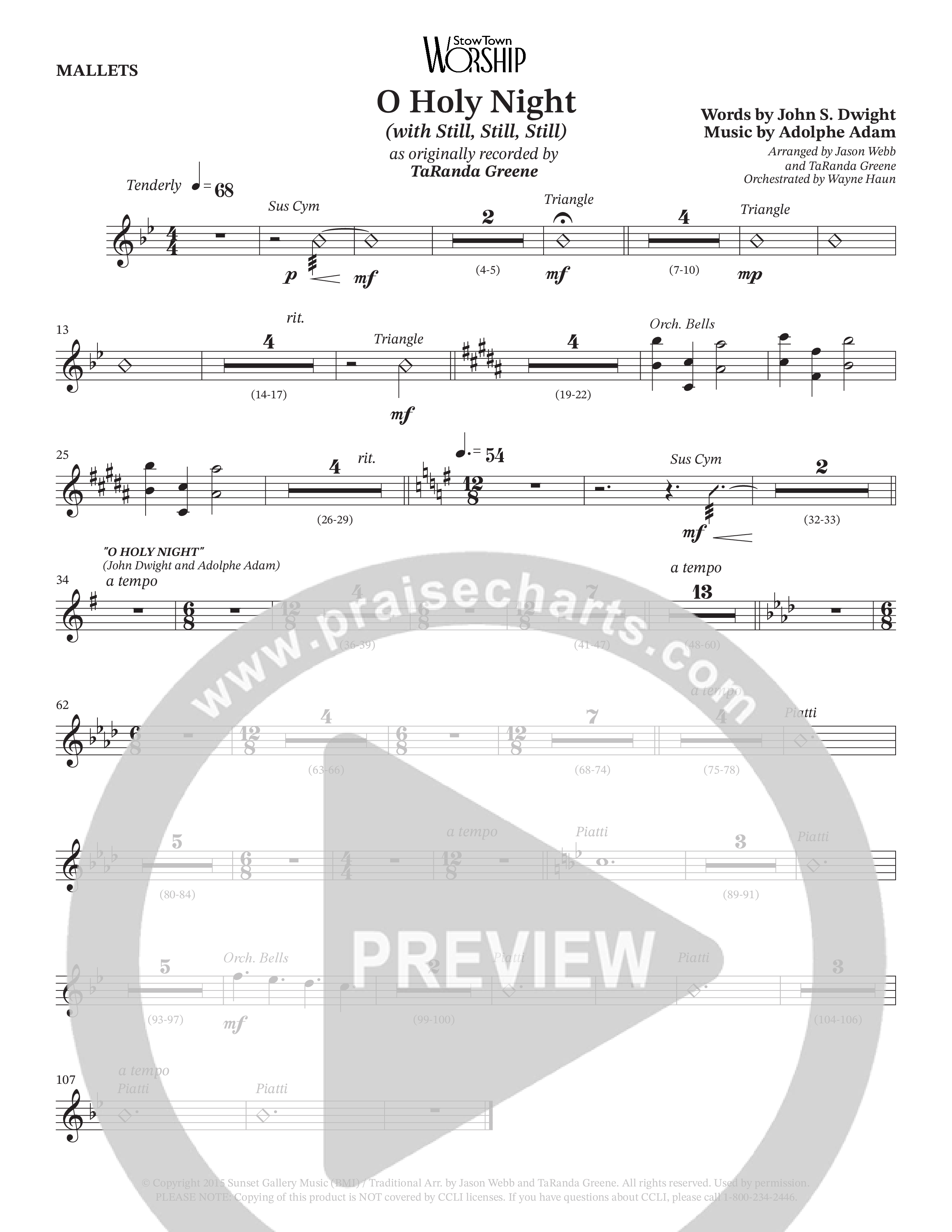 O Holy Night (with Still Still Still) (Choral Anthem SATB) Mallets (TaRanda Greene / Arr. Jason Webb / Arr. TaRanda Greene / Orch. Wayne Haun)