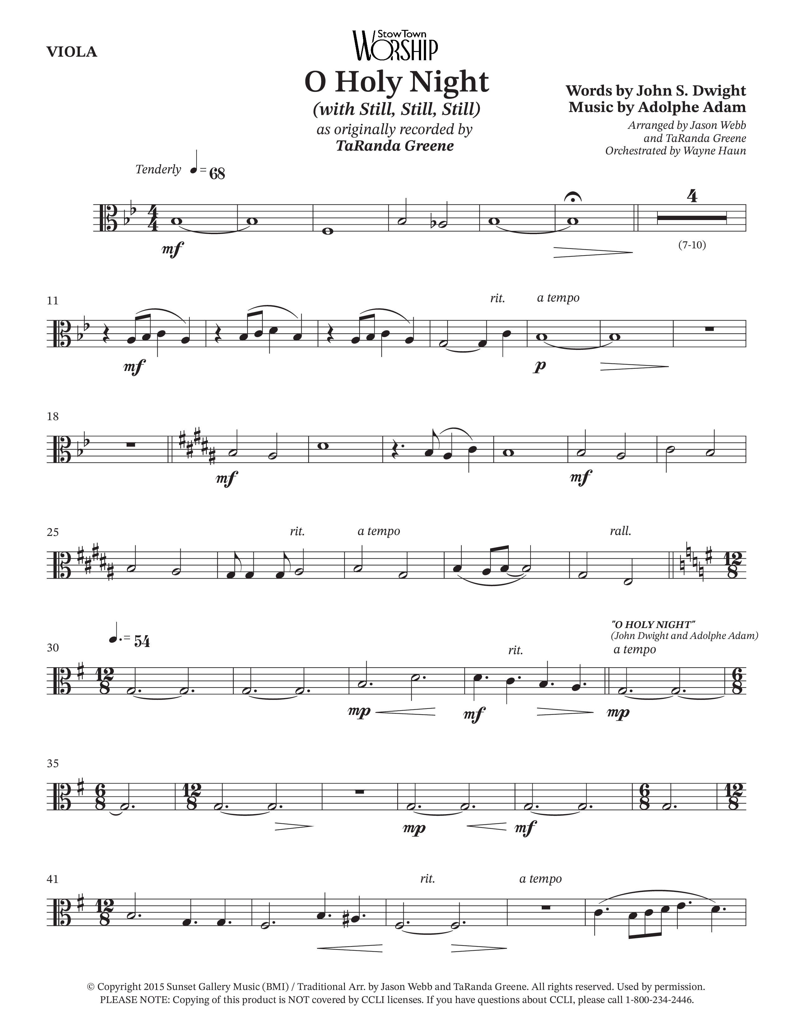 O Holy Night (with Still Still Still) (Choral Anthem SATB) Viola (TaRanda Greene / Arr. Jason Webb / Arr. TaRanda Greene / Orch. Wayne Haun)