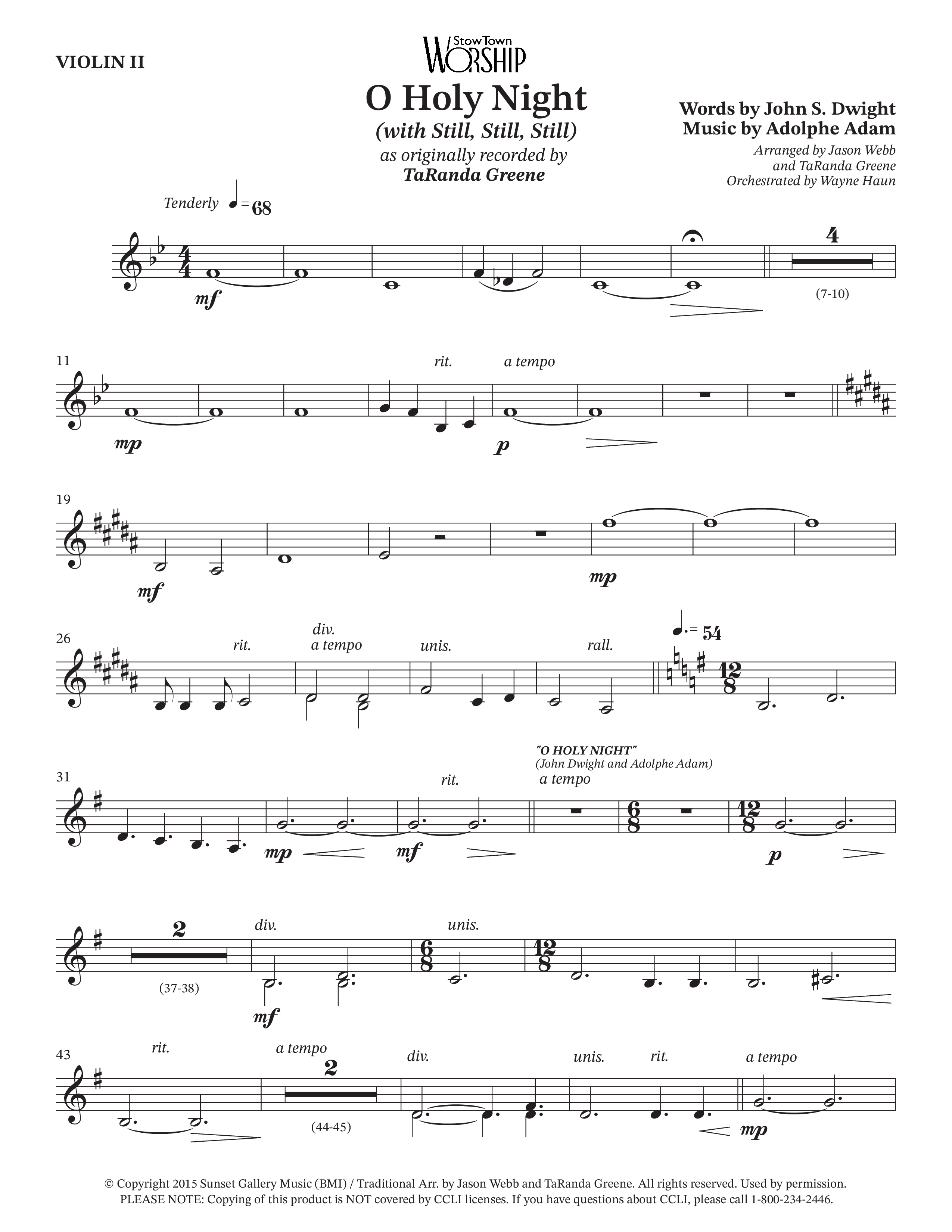 O Holy Night (with Still Still Still) (Choral Anthem SATB) Violin 2 (TaRanda Greene / Arr. Jason Webb / Arr. TaRanda Greene / Orch. Wayne Haun)