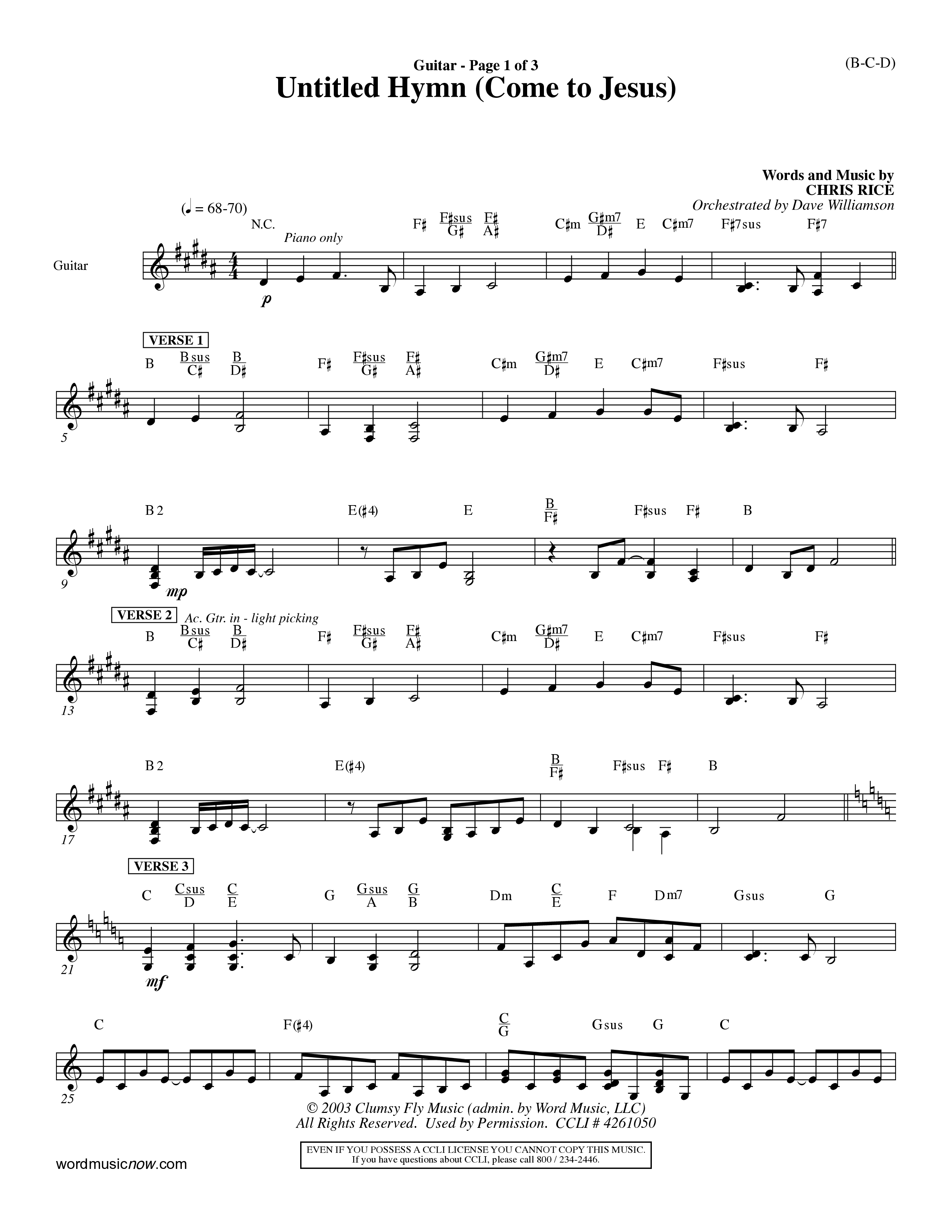 Untitled Hymn (Come To Jesus) (Choral Anthem SATB) Acoustic Guitar (Word Music Choral / Orch. Dave Williamson)