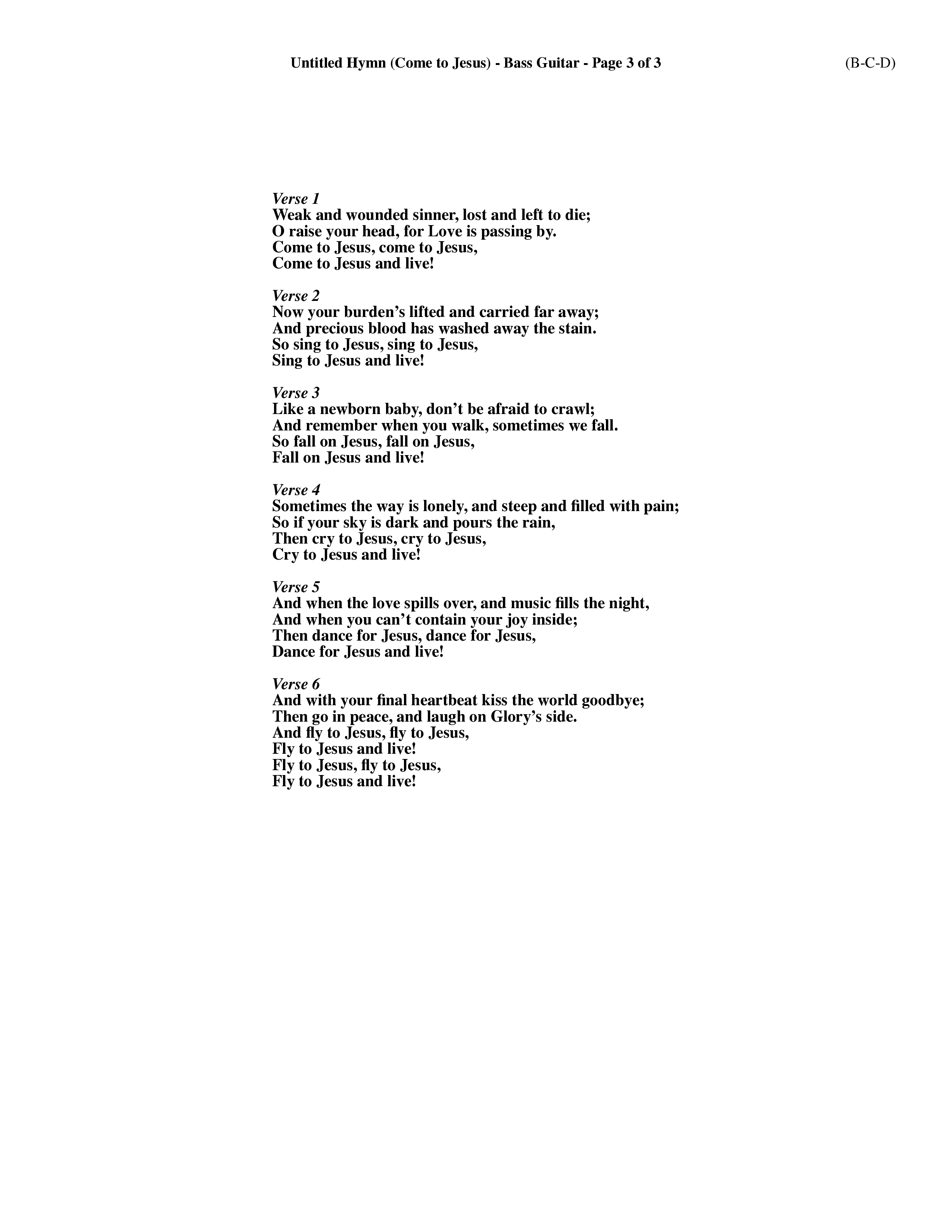 Untitled Hymn (Come To Jesus) (Choral Anthem SATB) Bass Guitar (Word Music Choral / Orch. Dave Williamson)