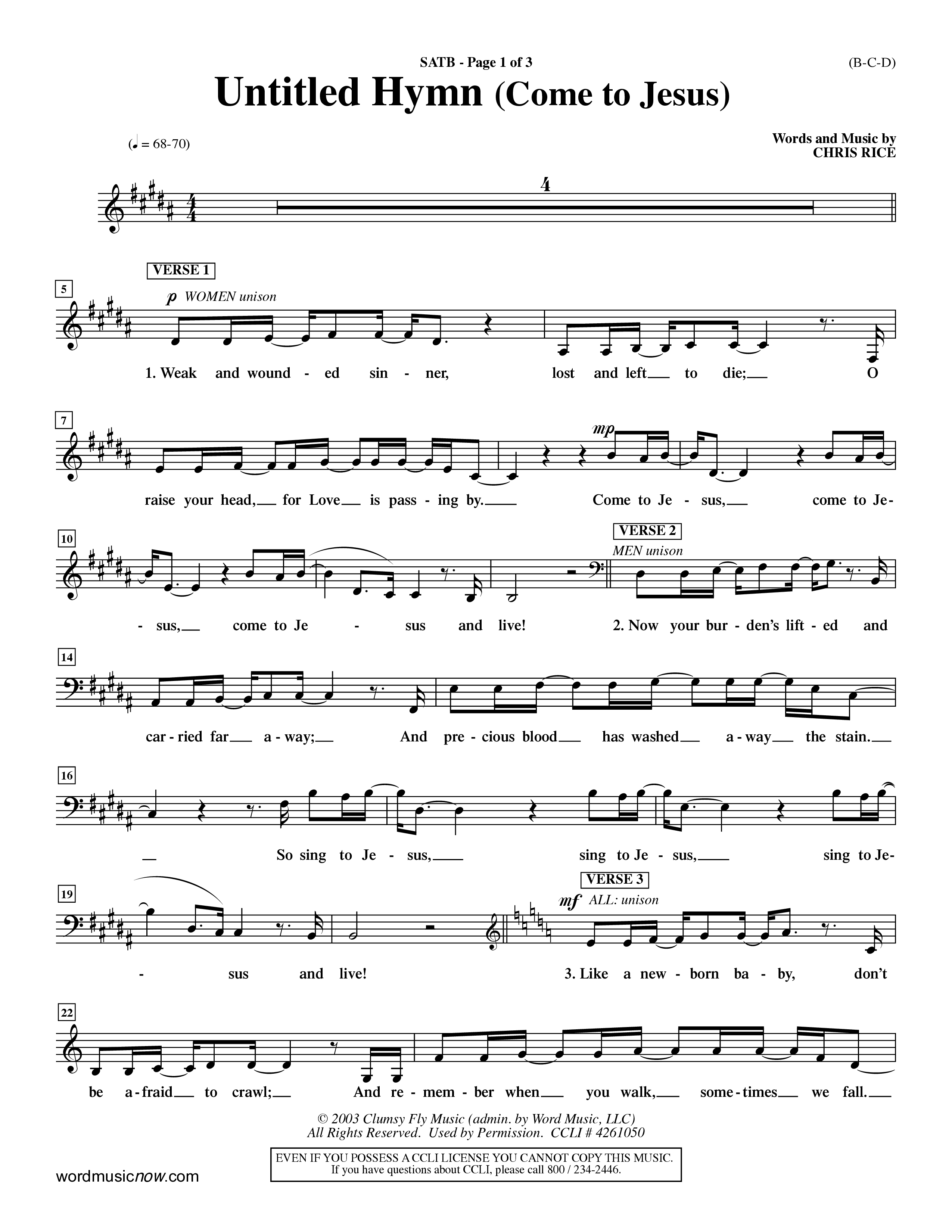 Untitled Hymn (Come To Jesus) (Choral Anthem SATB) Choir Sheet (SATB) (Word Music Choral / Orch. Dave Williamson)