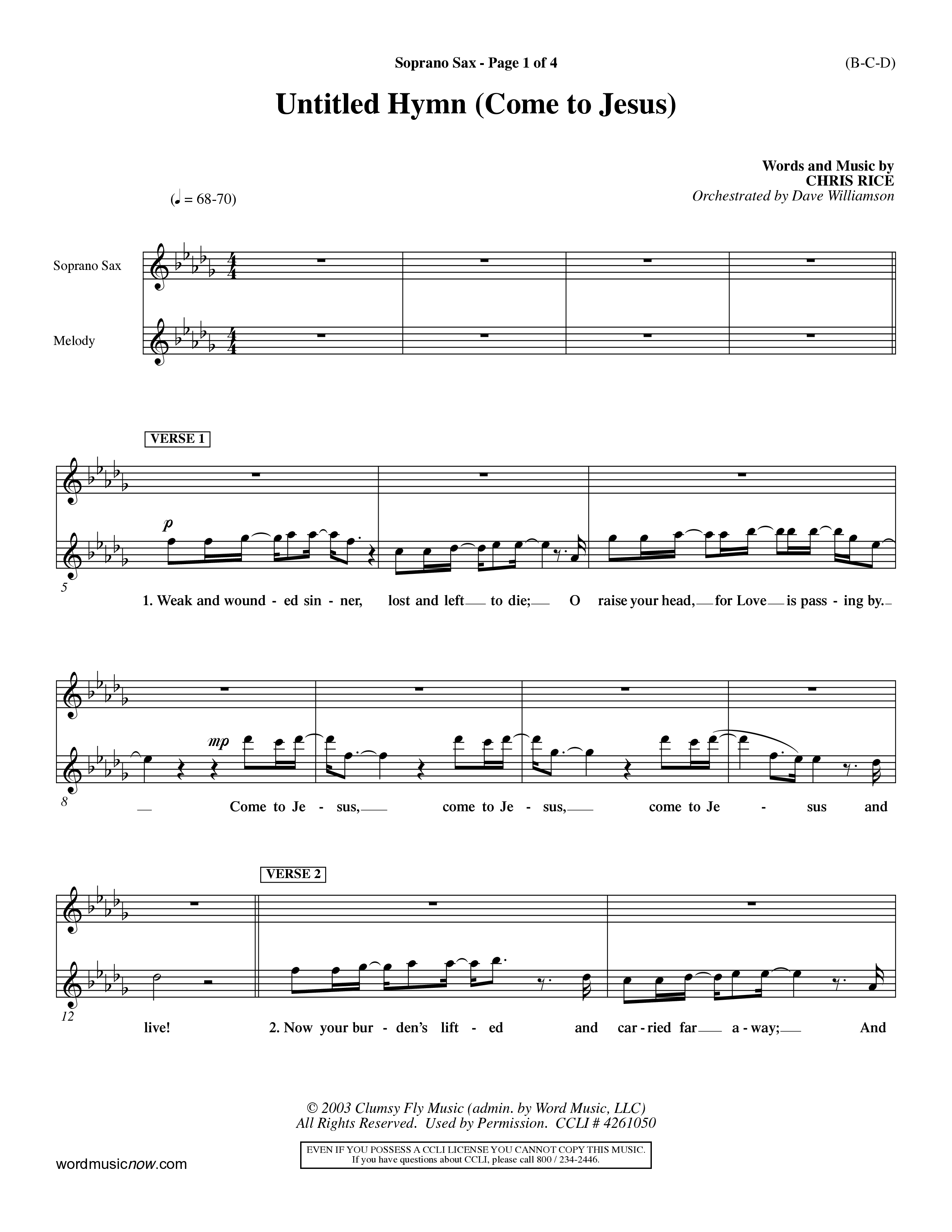 Untitled Hymn (Come To Jesus) (Choral Anthem SATB) Saxophone (Word Music Choral / Orch. Dave Williamson)