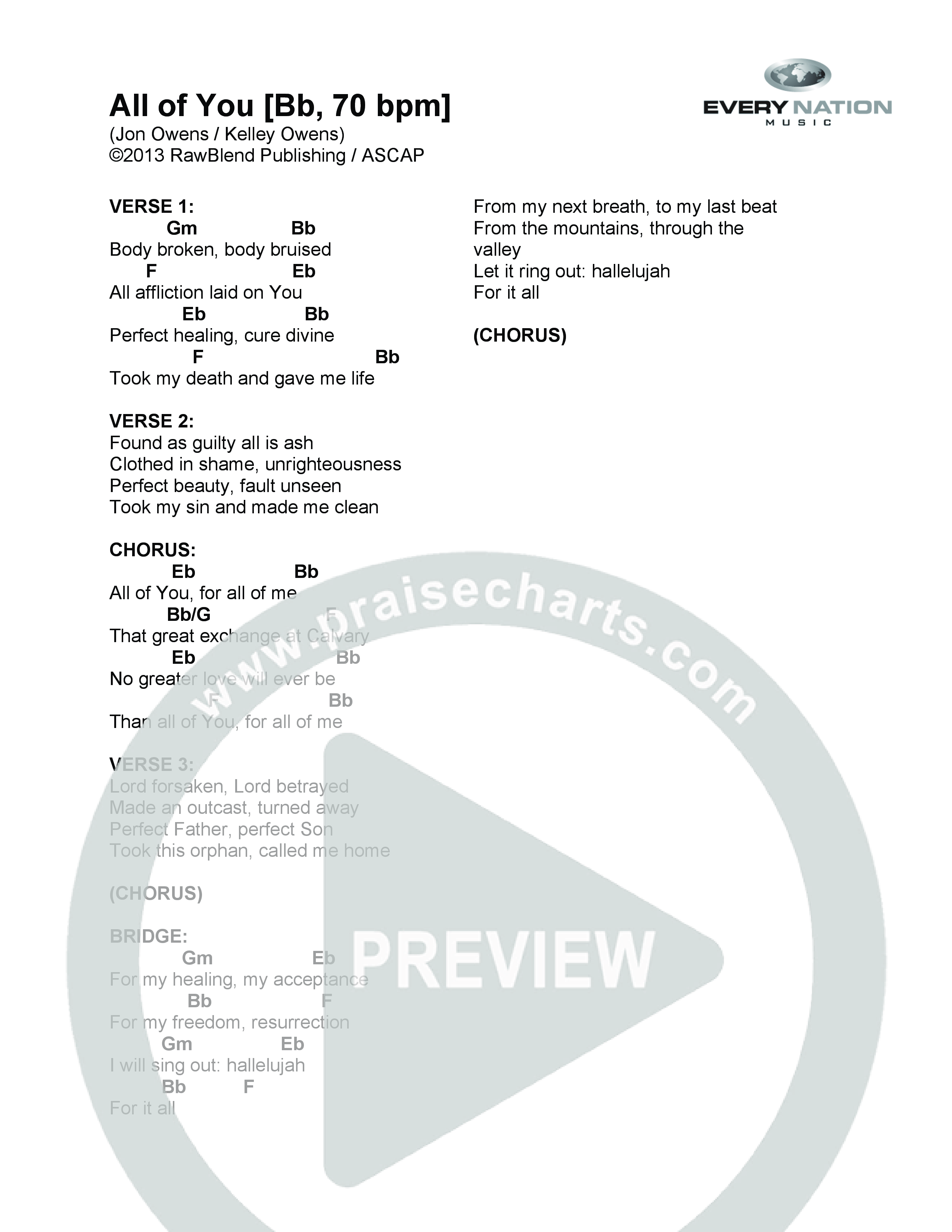 All Of You Chord Chart (Every Nation Music)