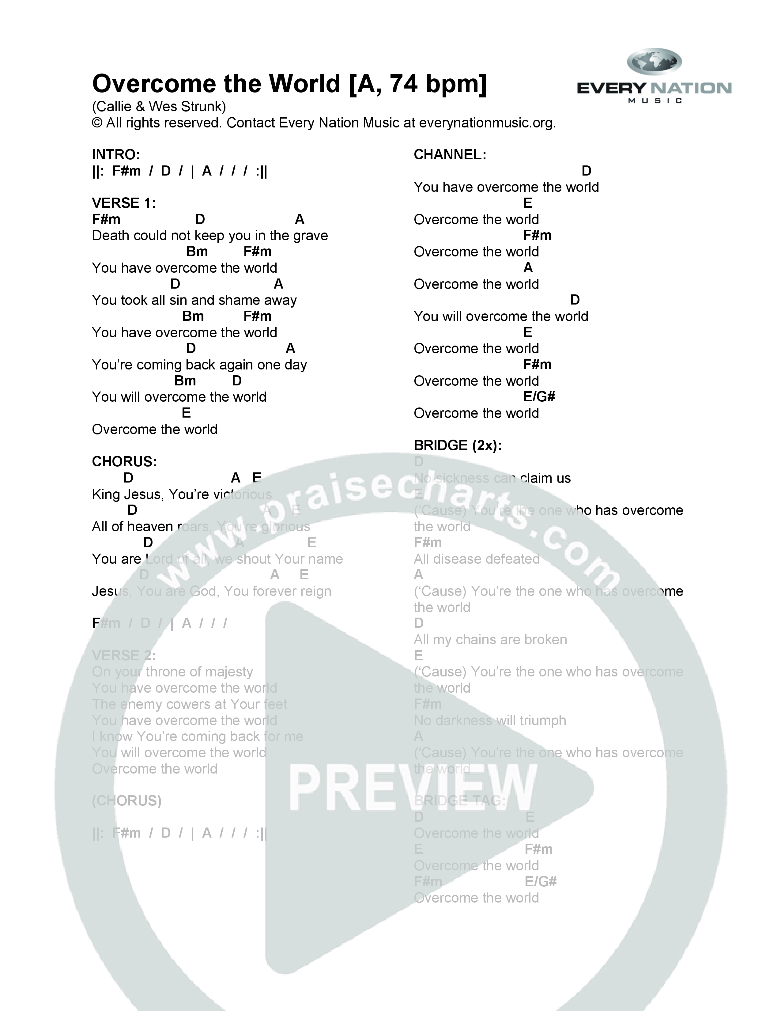 Overcome The World Chord Chart (Every Nation Music)