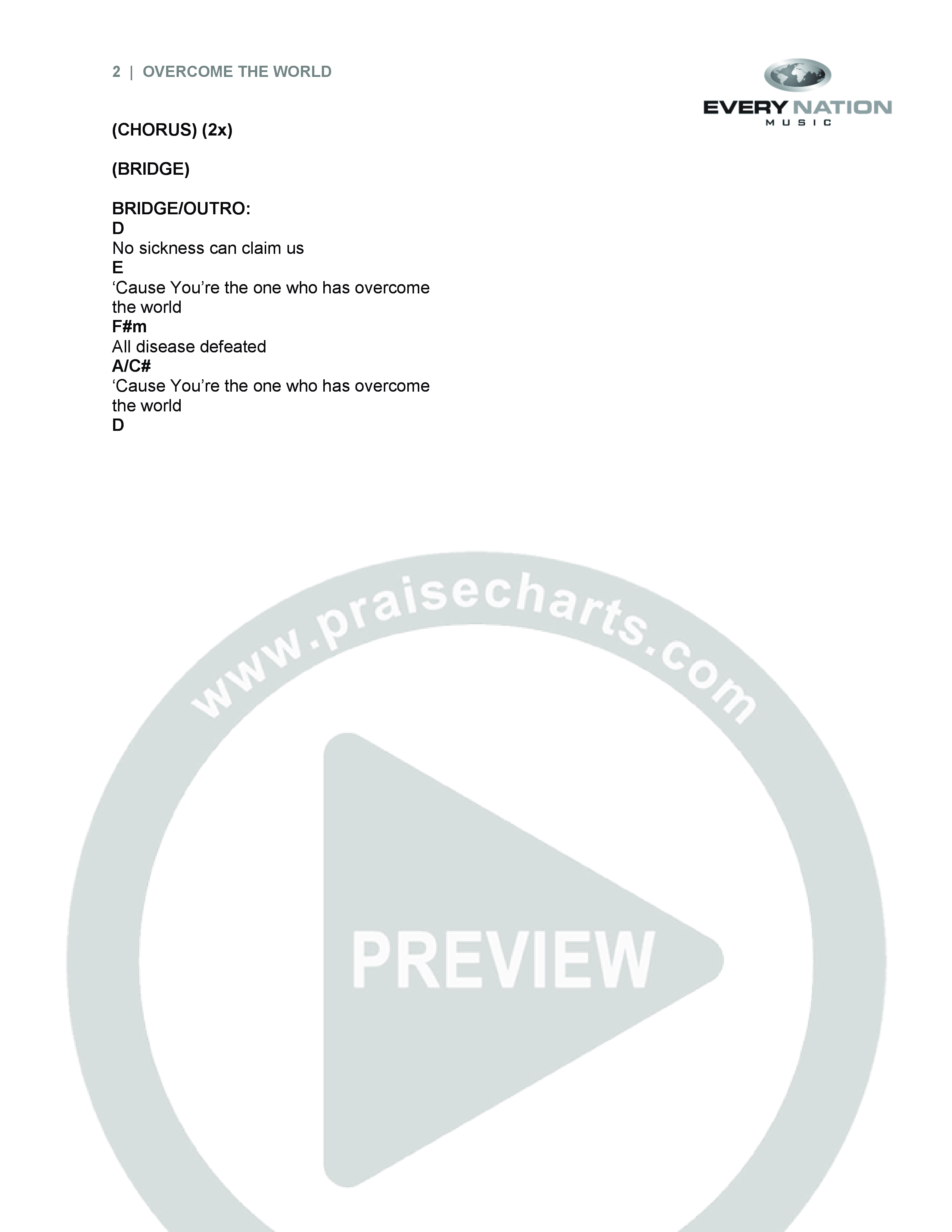Overcome The World Chord Chart (Every Nation Music)