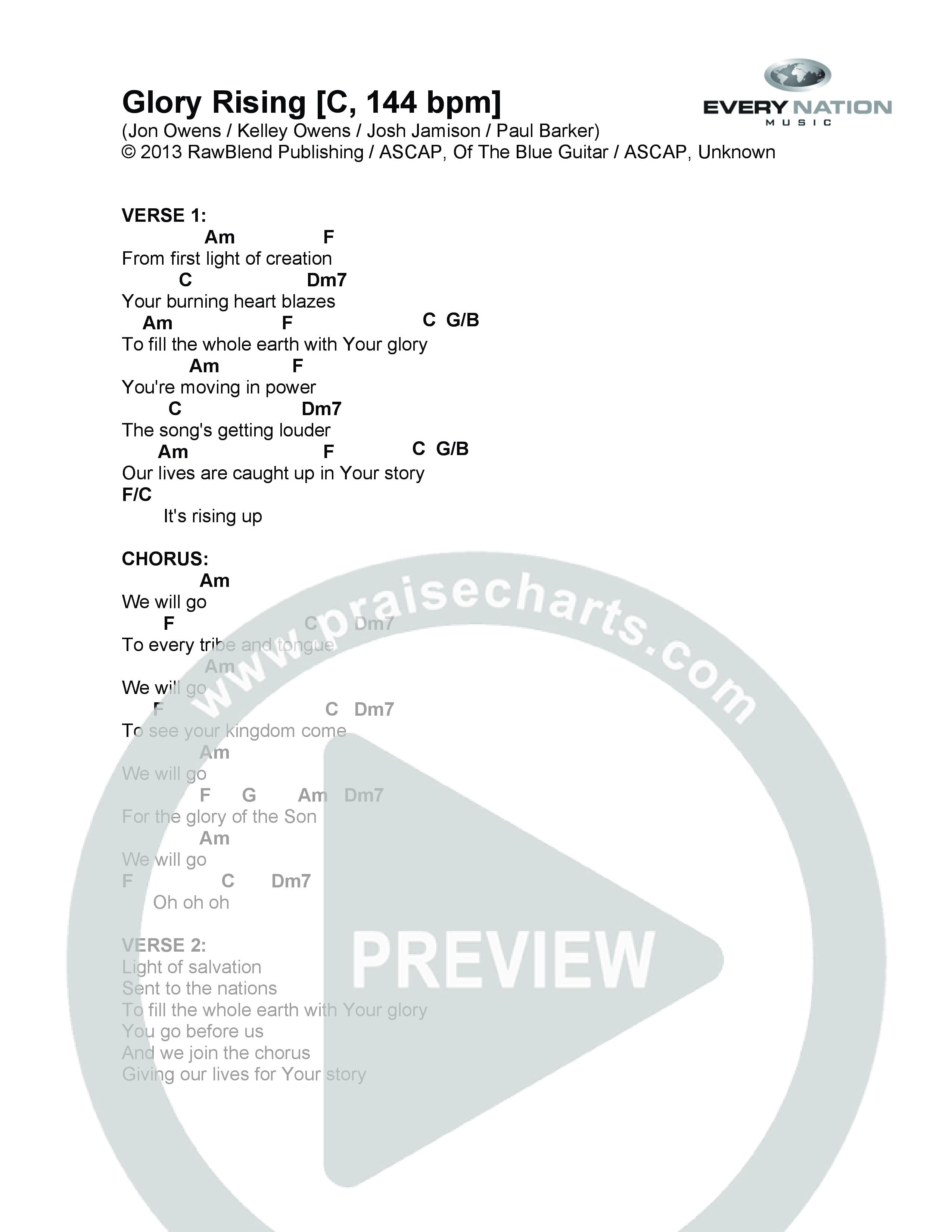 Glory Rising Chord Chart (Every Nation Music)