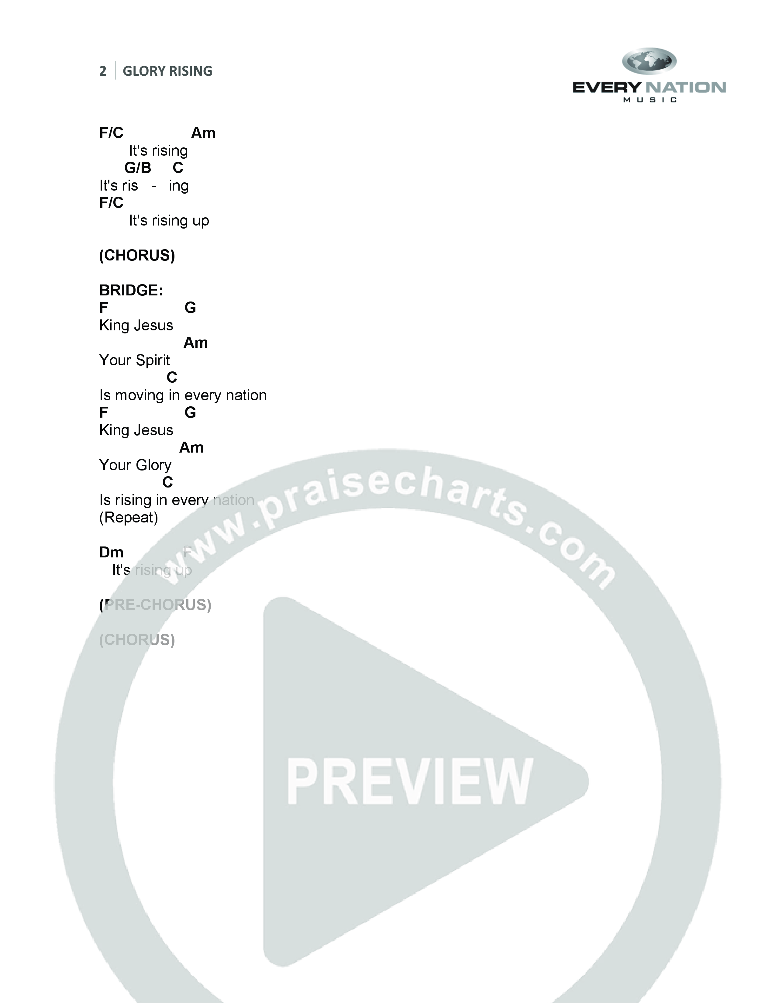 Glory Rising Chord Chart (Every Nation Music)