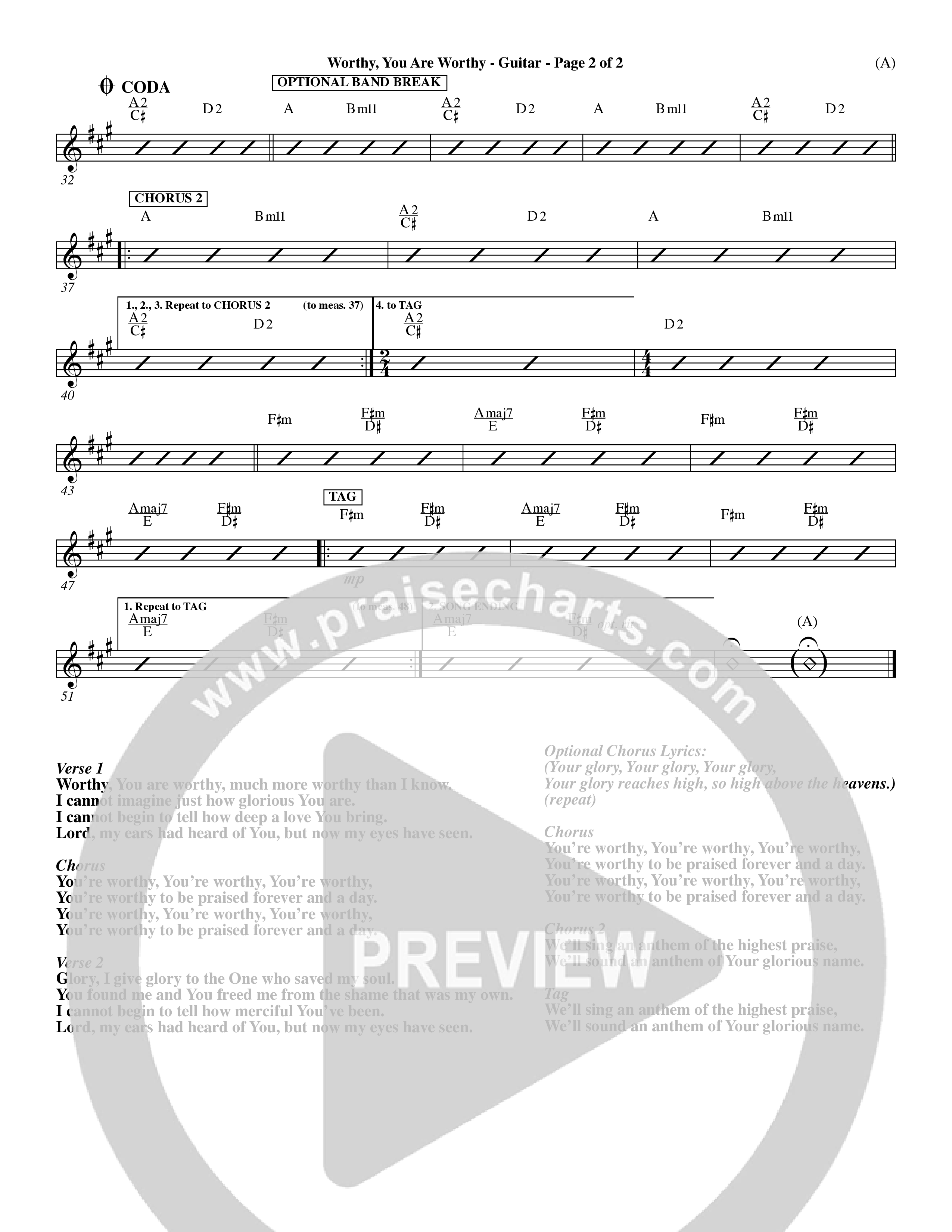 Worthy You Are Worthy (Choral Anth SATB) Acoustic Guitar (Word Music Choral / Orch. Dave Williamson)