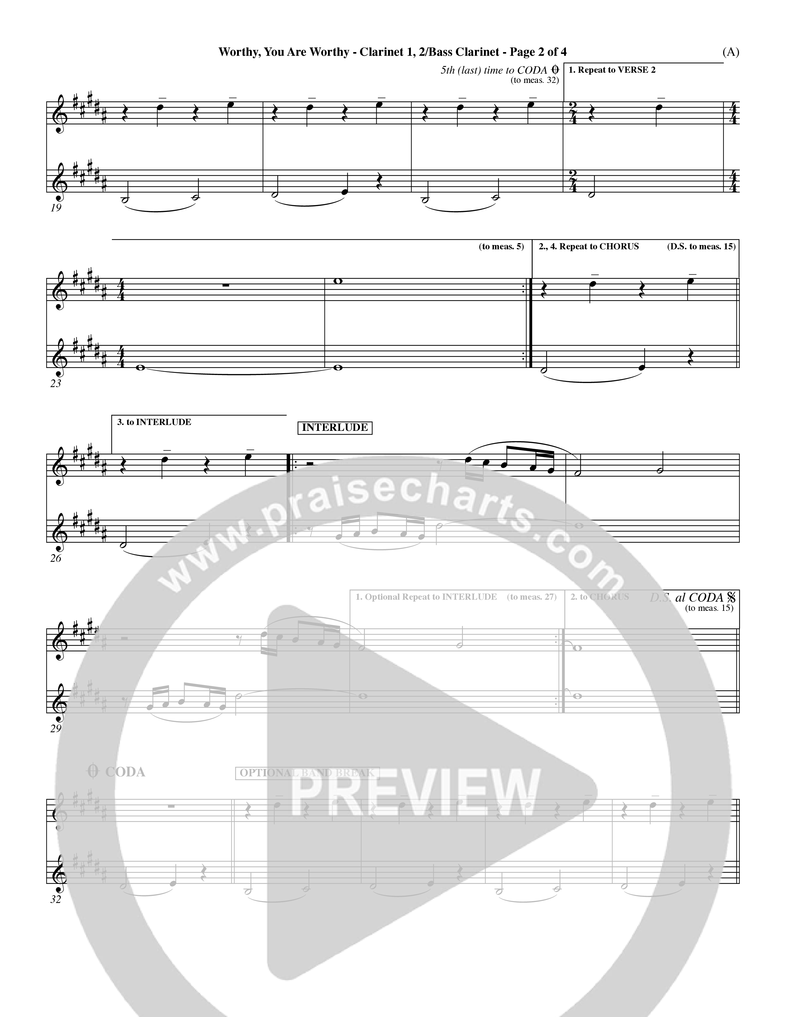 Worthy You Are Worthy (Choral Anth SATB) Clarinet (Word Music Choral / Orch. Dave Williamson)