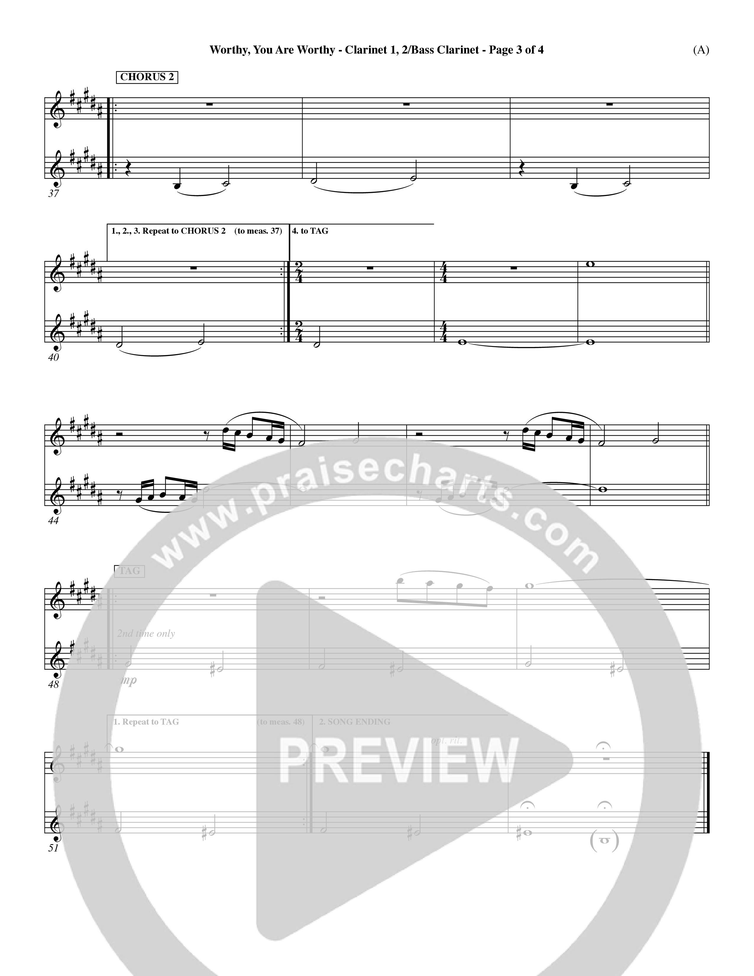 Worthy You Are Worthy (Choral Anth SATB) Clarinet (Word Music Choral / Orch. Dave Williamson)