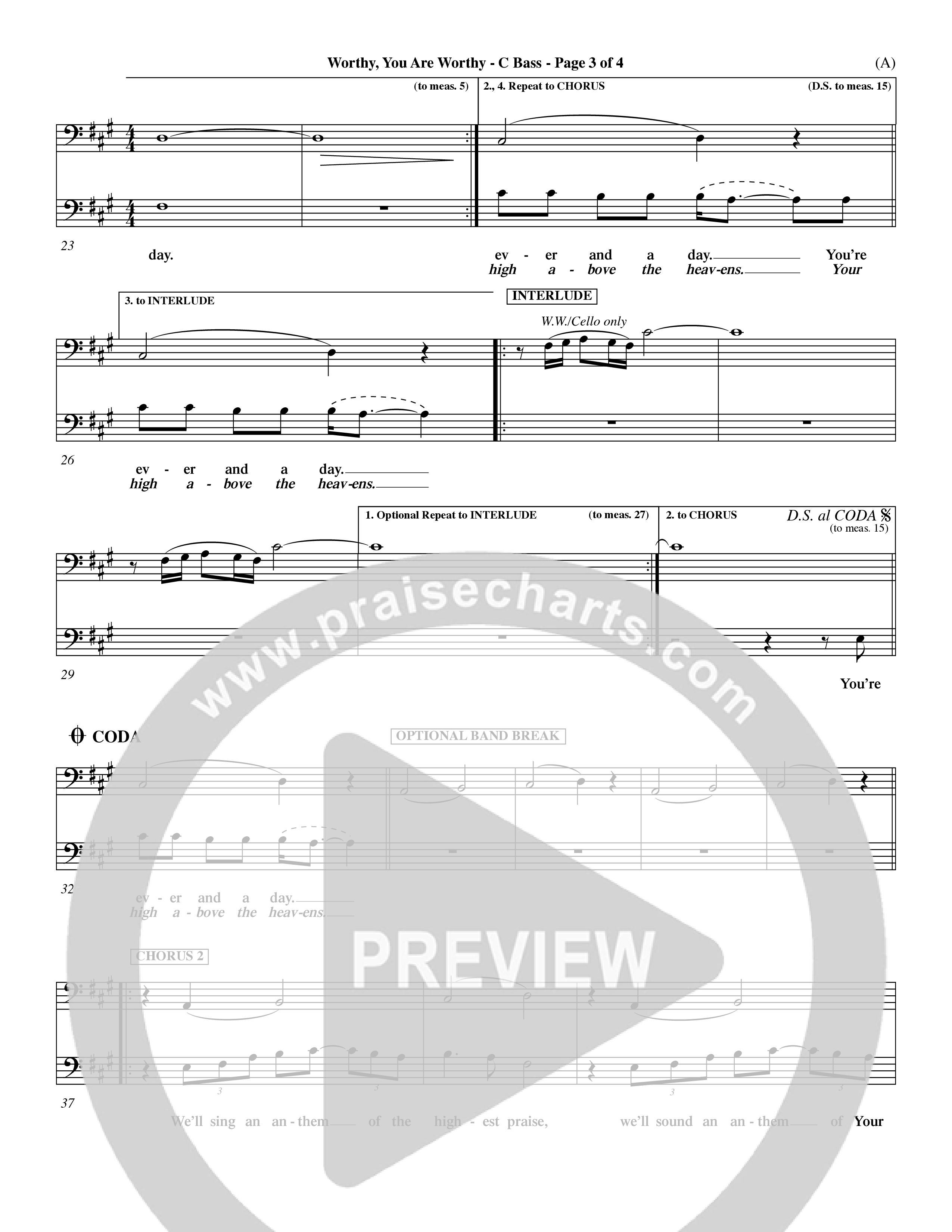 Worthy You Are Worthy (Choral Anth SATB) Contrabass (Word Music Choral / Orch. Dave Williamson)