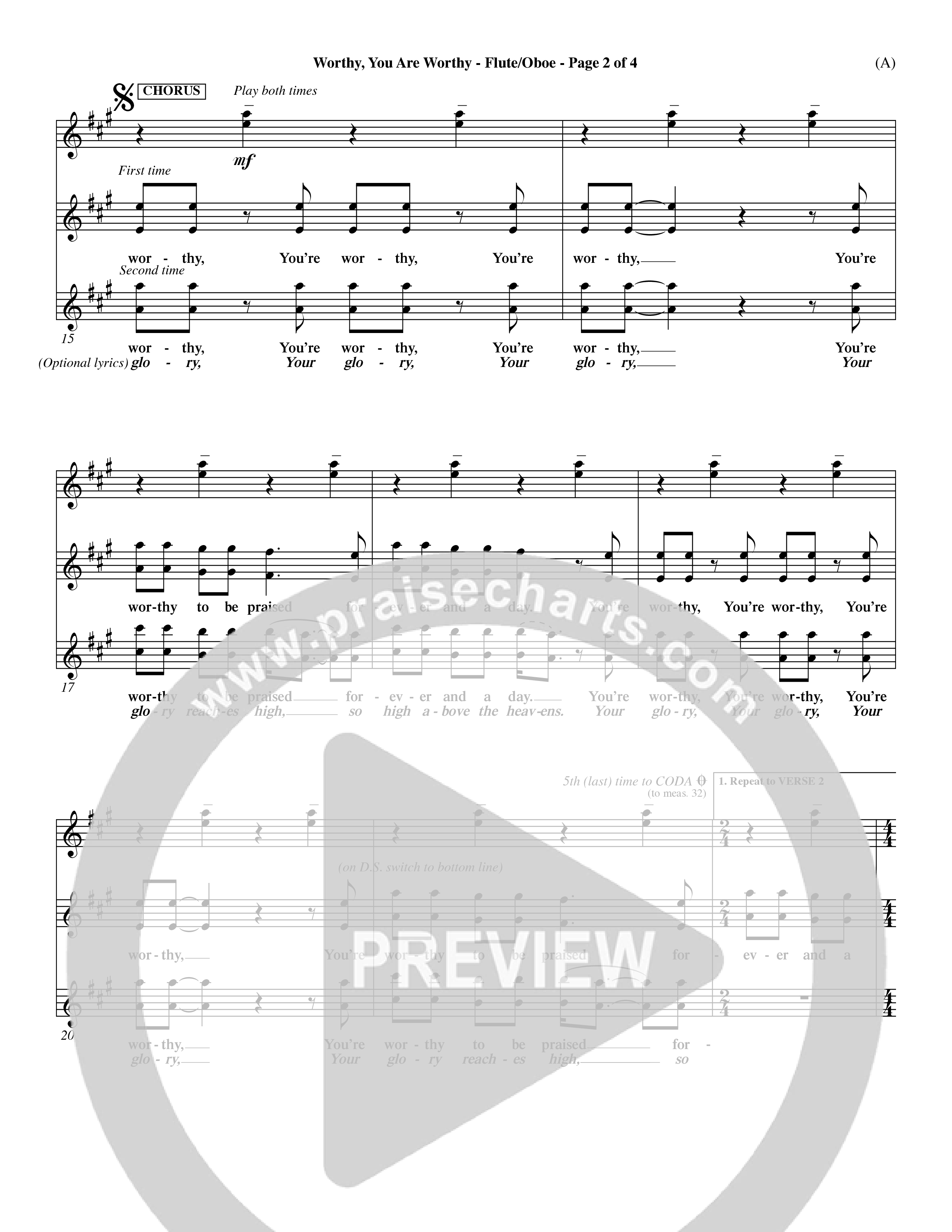 Worthy You Are Worthy (Choral Anth SATB) Flute/Oboe (Word Music Choral / Orch. Dave Williamson)