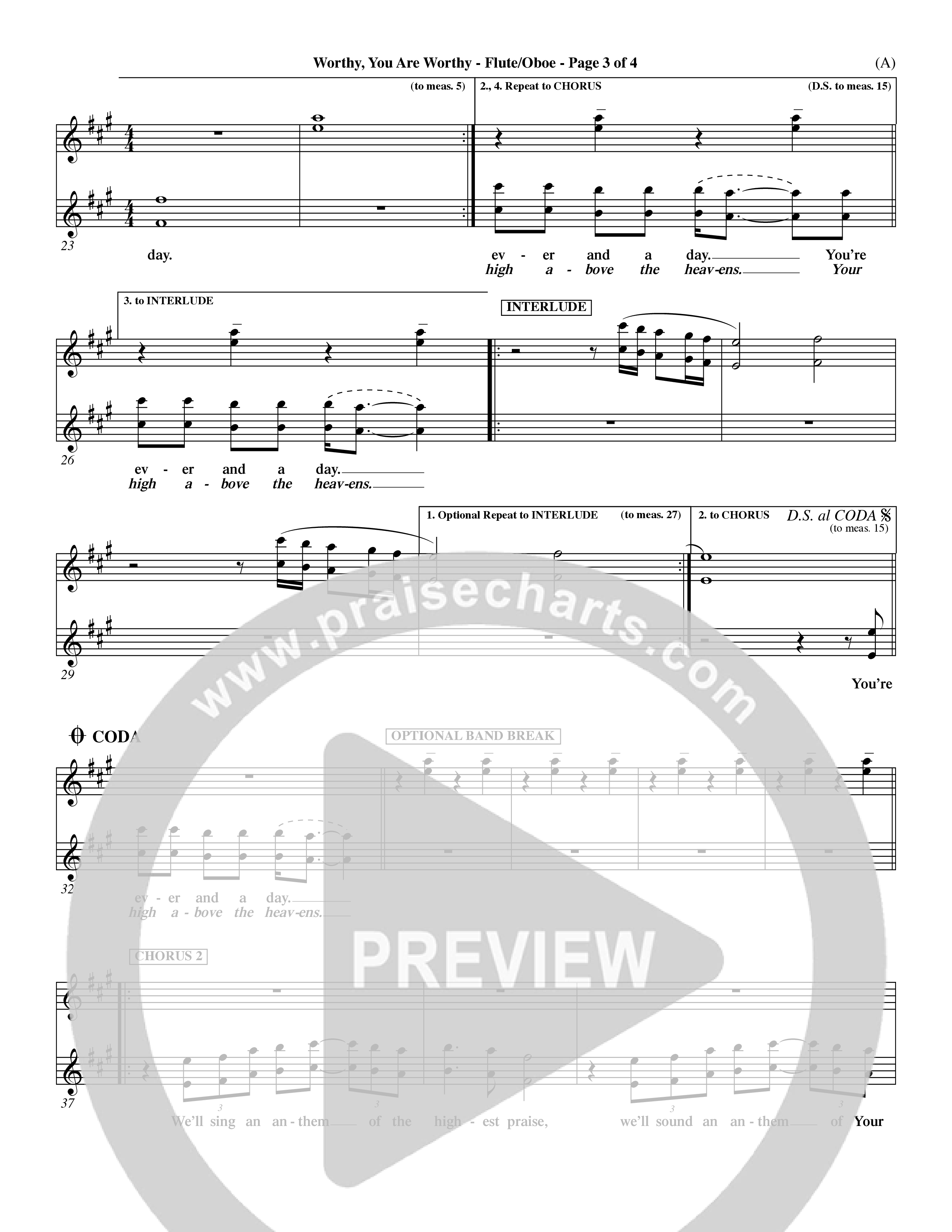 Worthy You Are Worthy (Choral Anth SATB) Flute/Oboe (Word Music Choral / Orch. Dave Williamson)