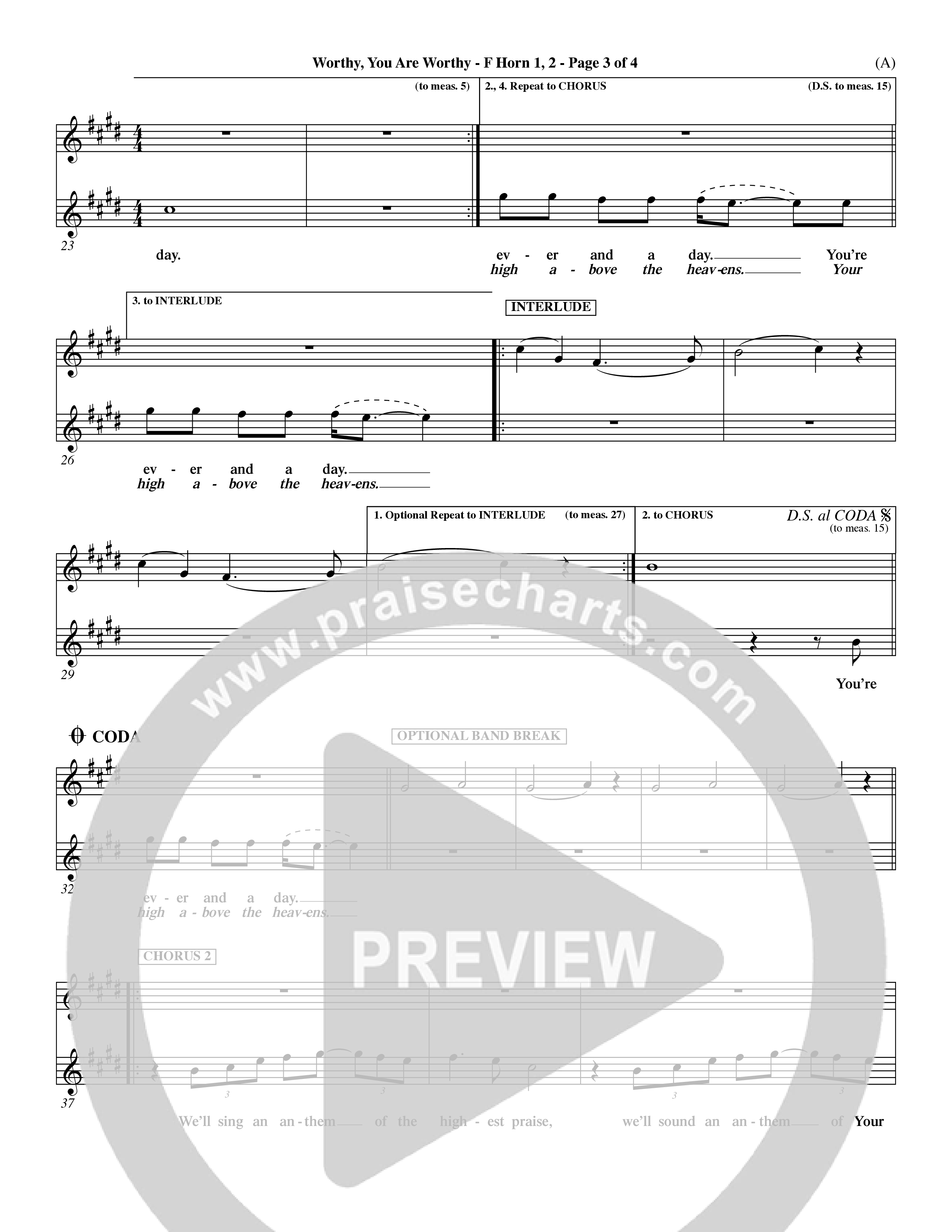 Worthy You Are Worthy (Choral Anth SATB) French Horn (Word Music Choral / Orch. Dave Williamson)