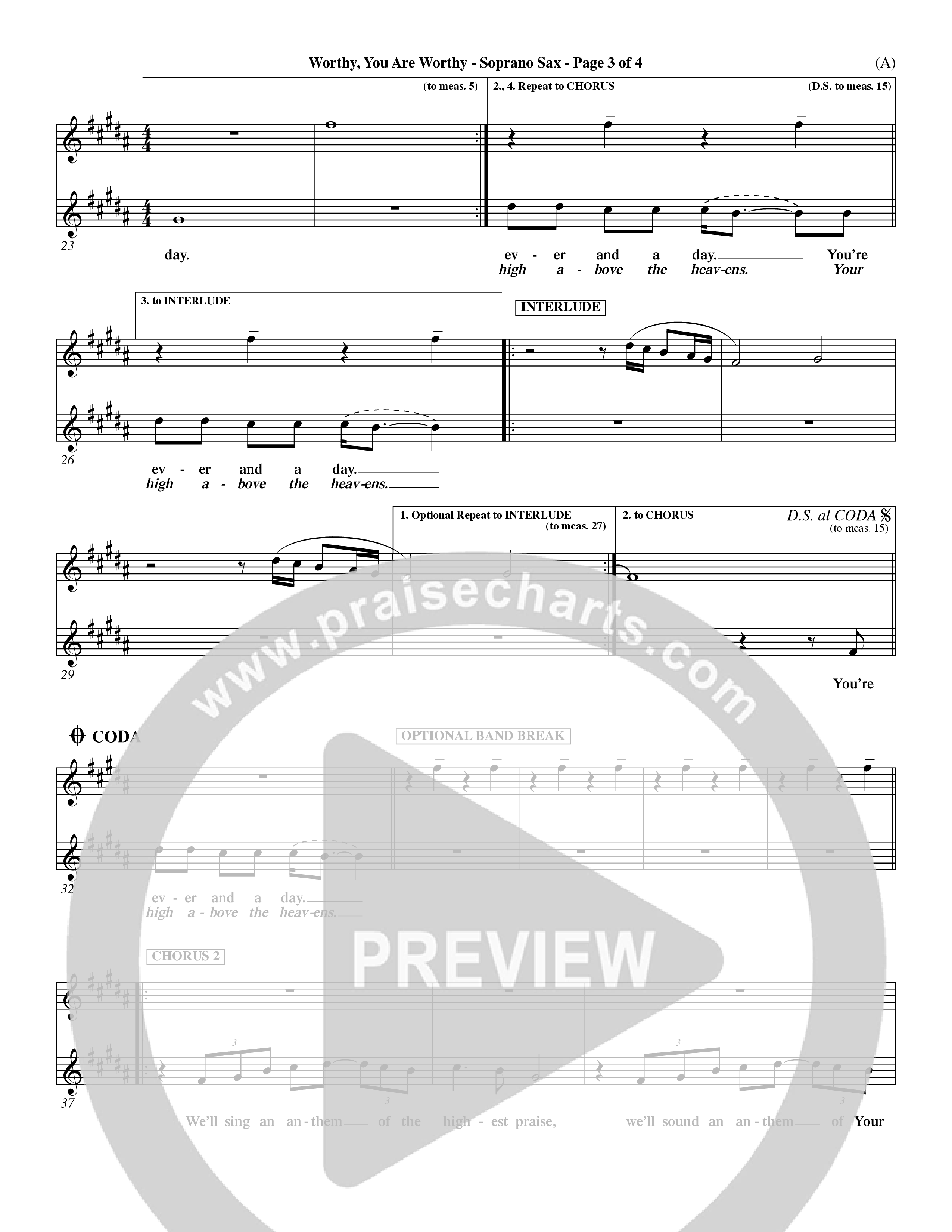 Worthy You Are Worthy (Choral Anth SATB) Saxophone (Word Music Choral / Orch. Dave Williamson)